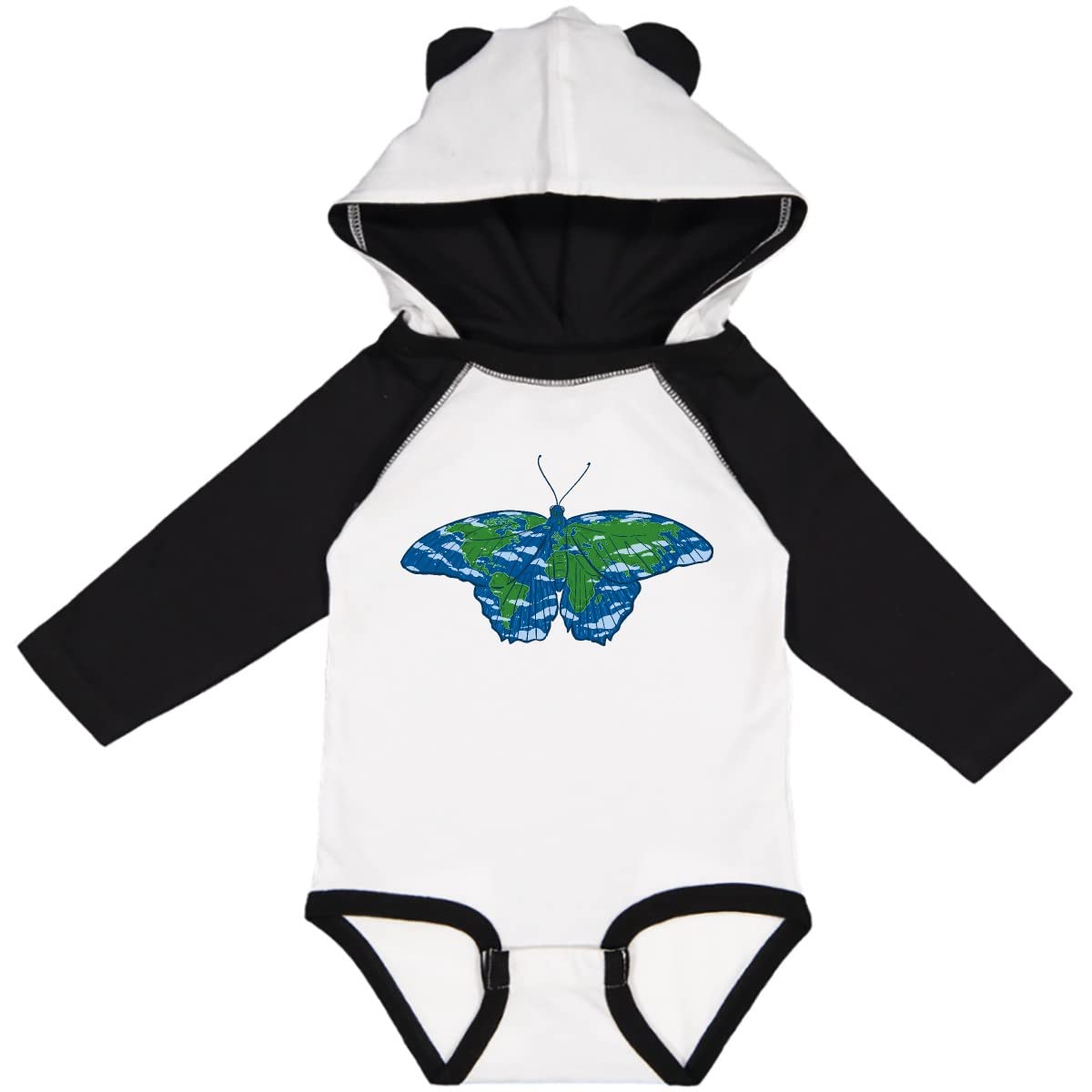 Inktastic Beautiful Earth Butterfly Long Sleeve Baby Bodysuit - Organic Cotton Infant Romper for Eco-Friendly Parents | Perfect for Earth Day, Nature-Themed Photoshoots & Sustainable Fashion Gifting