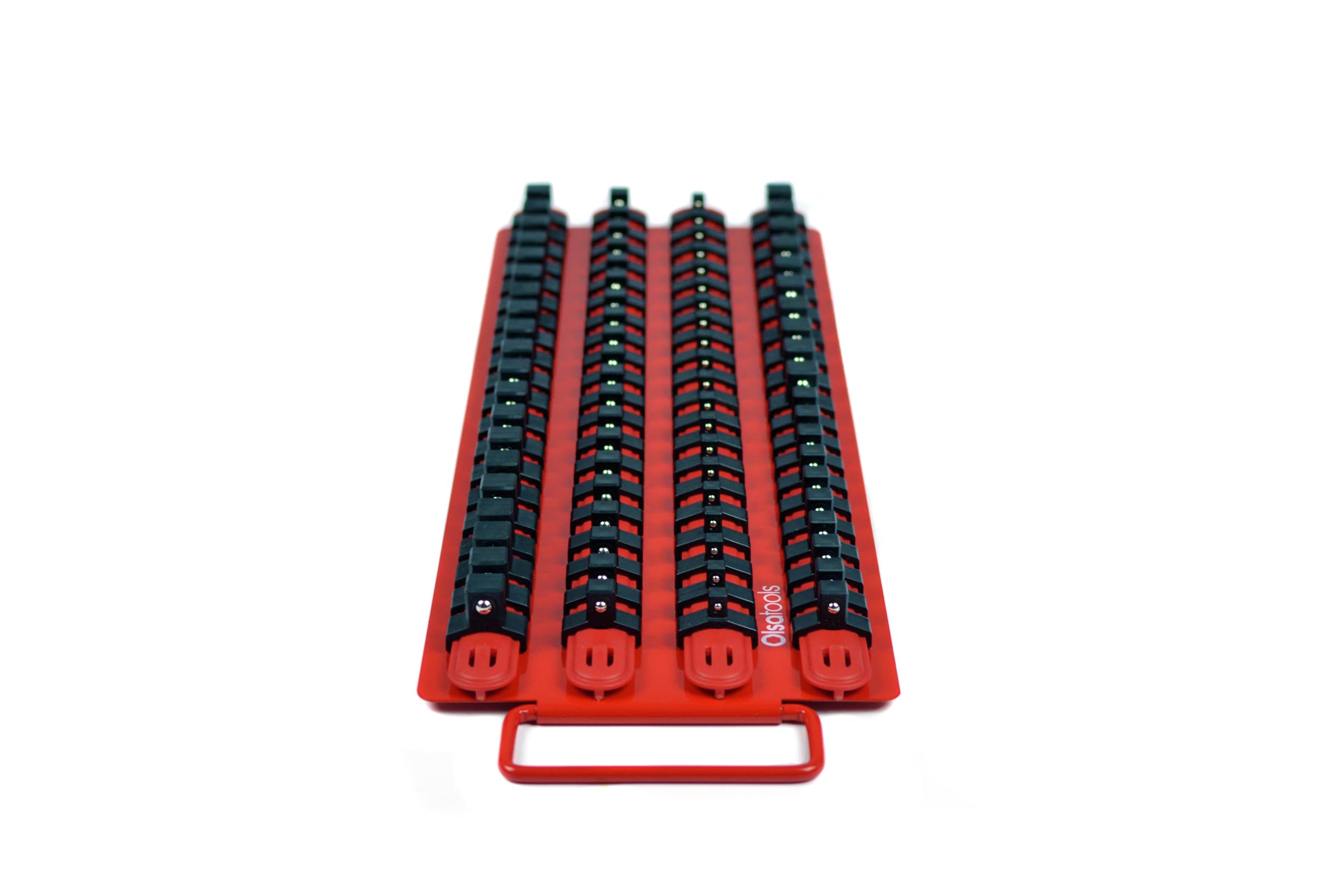 Olsa Tools Portable Socket Organizer Tray with Red Rails & Black Clips - Heavy Duty Socket Holder for 80 Sockets | Premium Quality Tool Storage Solution | Perfect for Mechanics, DIY Enthusiasts & Garage Organization