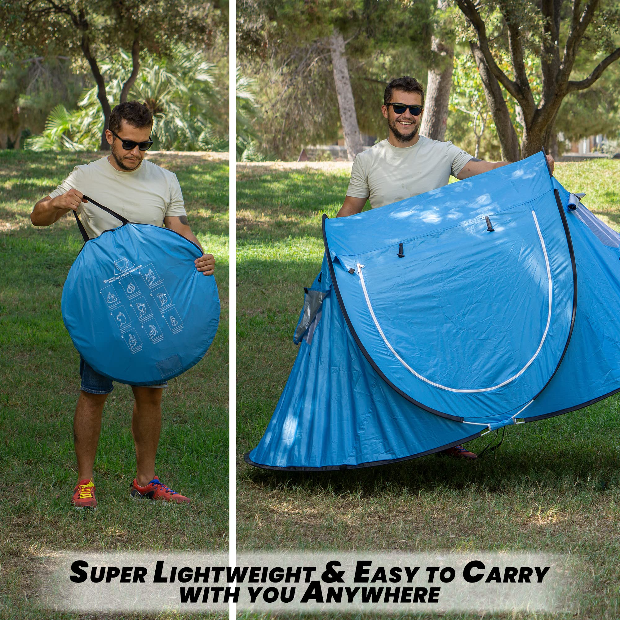 Zento Best Pop Up Beach Tent TA17 - Instant Portable Sun Shelter for 3-4 People, Automatic Setup, Windproof & Waterproof UV Protection Canopy with Carry Bag - Perfect for Beach, Camping, Picnics, and Outdoor Family Adventures