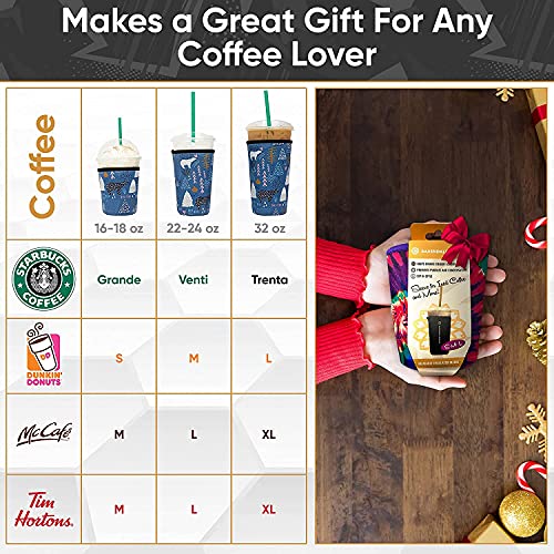 Baxendale Neoprene Iced Coffee Sleeve 2 Pack - Large 32oz Reusable Insulated Cup Holder - Animal Print Design for Cold Drinks - Perfect for Iced Coffee, Smoothies & Bubble Tea at Home, Office or Travel