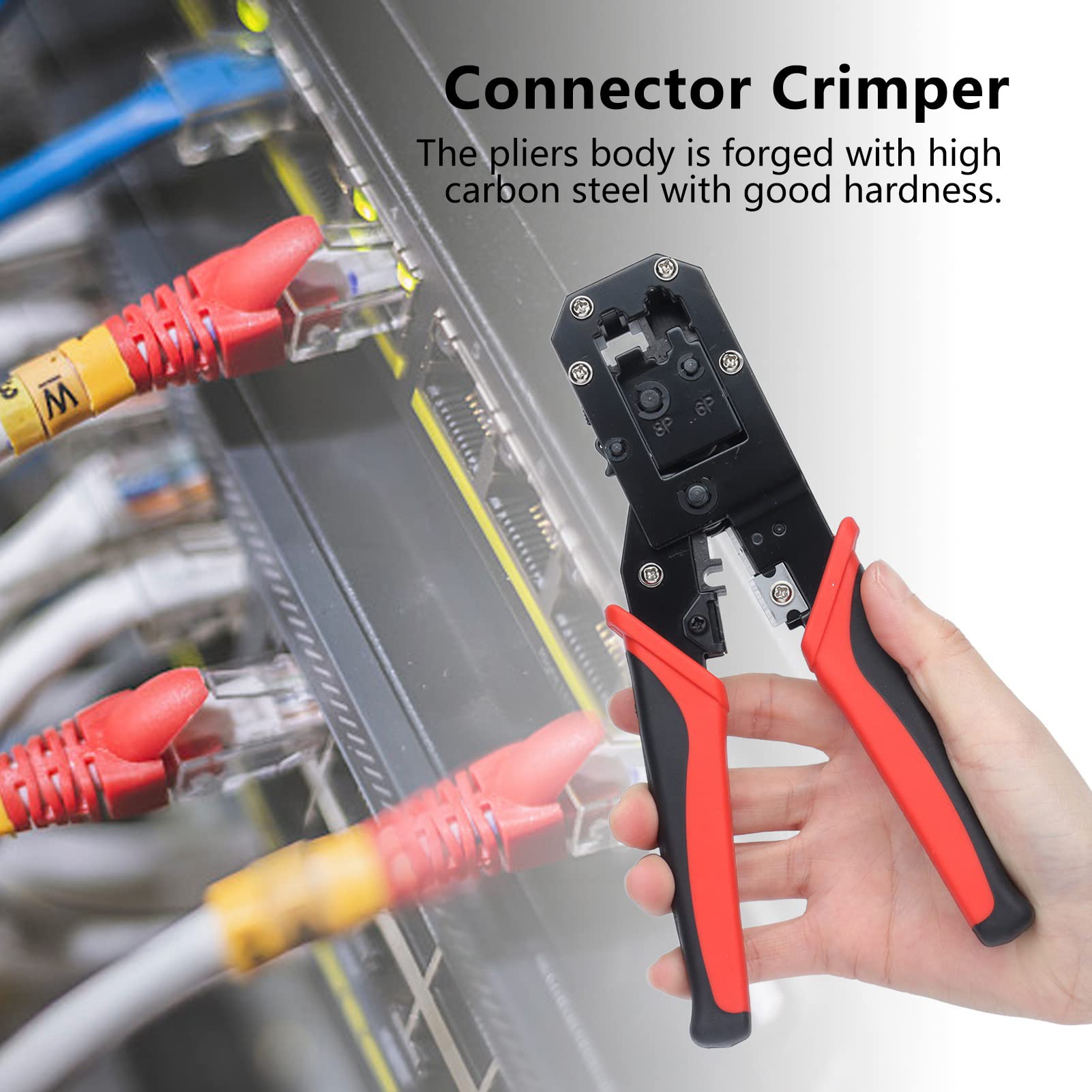 Walfront Ratchet Crimping Pliers - Self-Adjustable Ferrule Crimper Tool for 8P & 6P Terminals | Multi-Functional Wire Crimper for Electrical & DIY Projects | Perfect for Automotive, Home Wiring & Electronics Repair