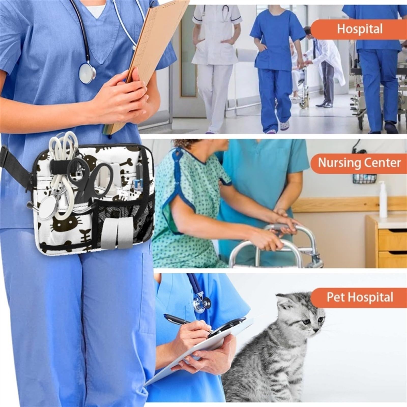 Multifunctional Nurse Cartoon Cat Waist Bag for Women - Large Capacity Adjustable Grooming Belt with Strap Holder | Perfect for Healthcare Workers, Nurses & Medical Professionals