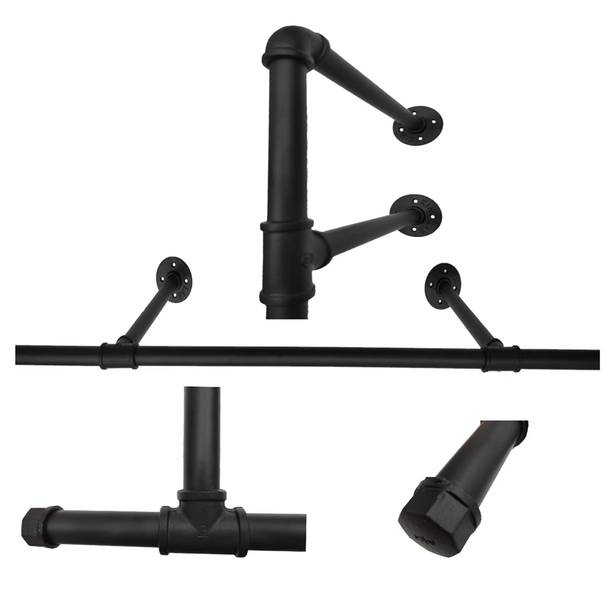 Heavy Duty Industrial Pipe Wall Mounted Garment Rack - 84.6 Inch Detachable Clothes Hanging Rod for Closet, Laundry Room & Retail Display - Multi-Purpose Storage Organization (Black) - Perfect for Small Spaces, Apartment Living & Commercial Use