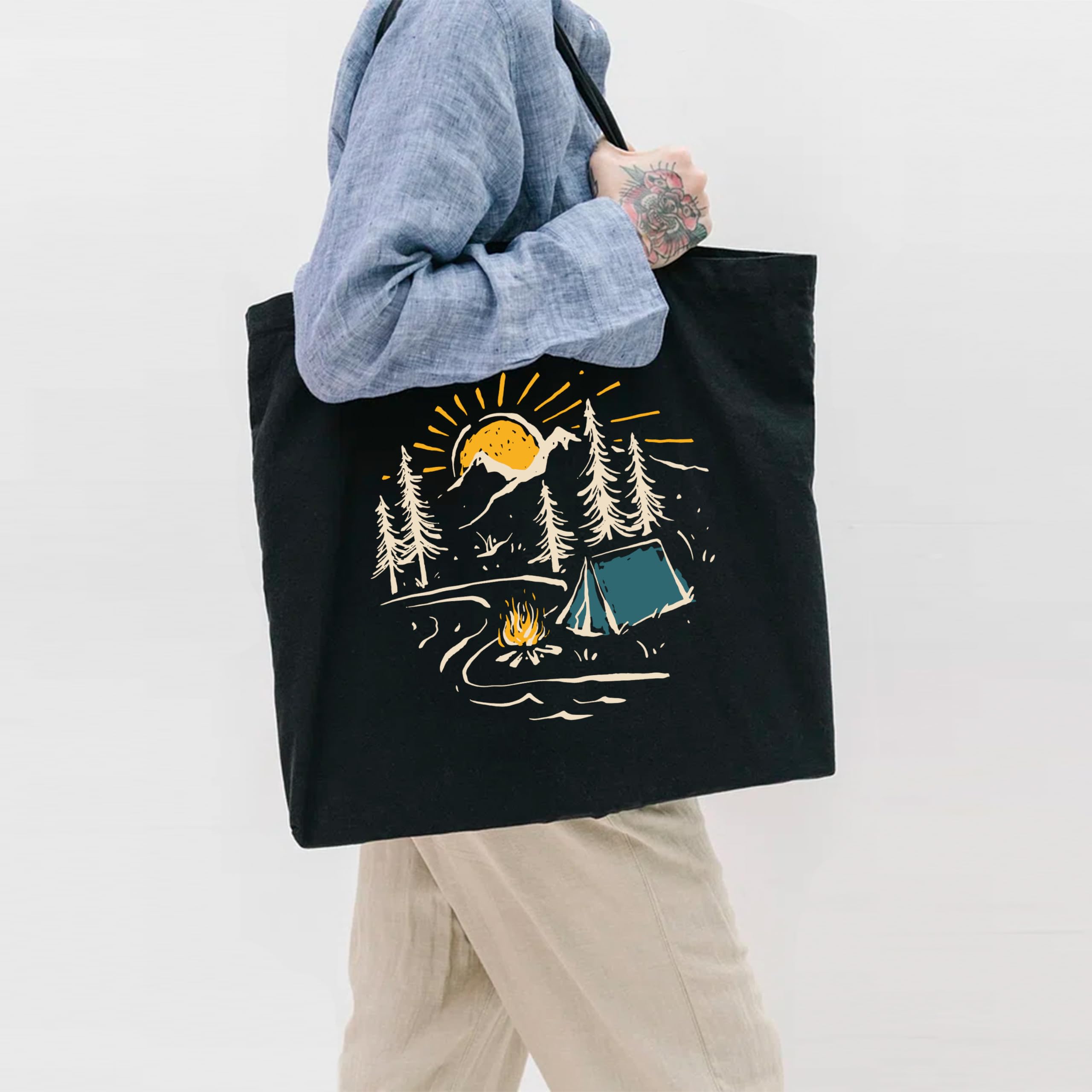 Darkbuck Canvas Tote Bag for Women & Men - Durable Zippered Shoulder Bag with Lock in Black | Perfect for Work, Travel, Shopping & Daily Use