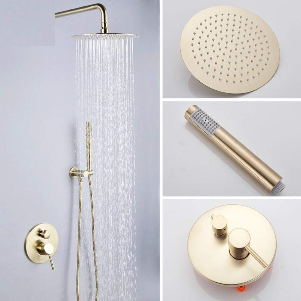 Luxury Brushed Gold Shower Faucet Set - Wall Mount 10 Inch Rainfall Shower System with Embedded Box Mixer Tap - Perfect for Modern Bathroom & Bathtub Upgrade | Spa-Like Shower Experience at Home