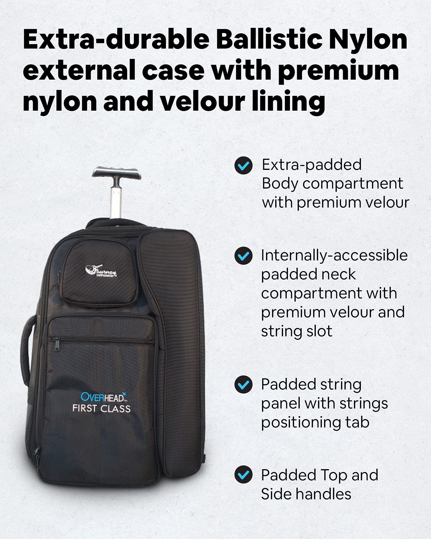 Premium First Class Roller Travel Case BG021 - Overhead Carry-On Guitar Bag for Collapsible Travel Guitars | Perfect for Air Travel, Commuting & Music Tours