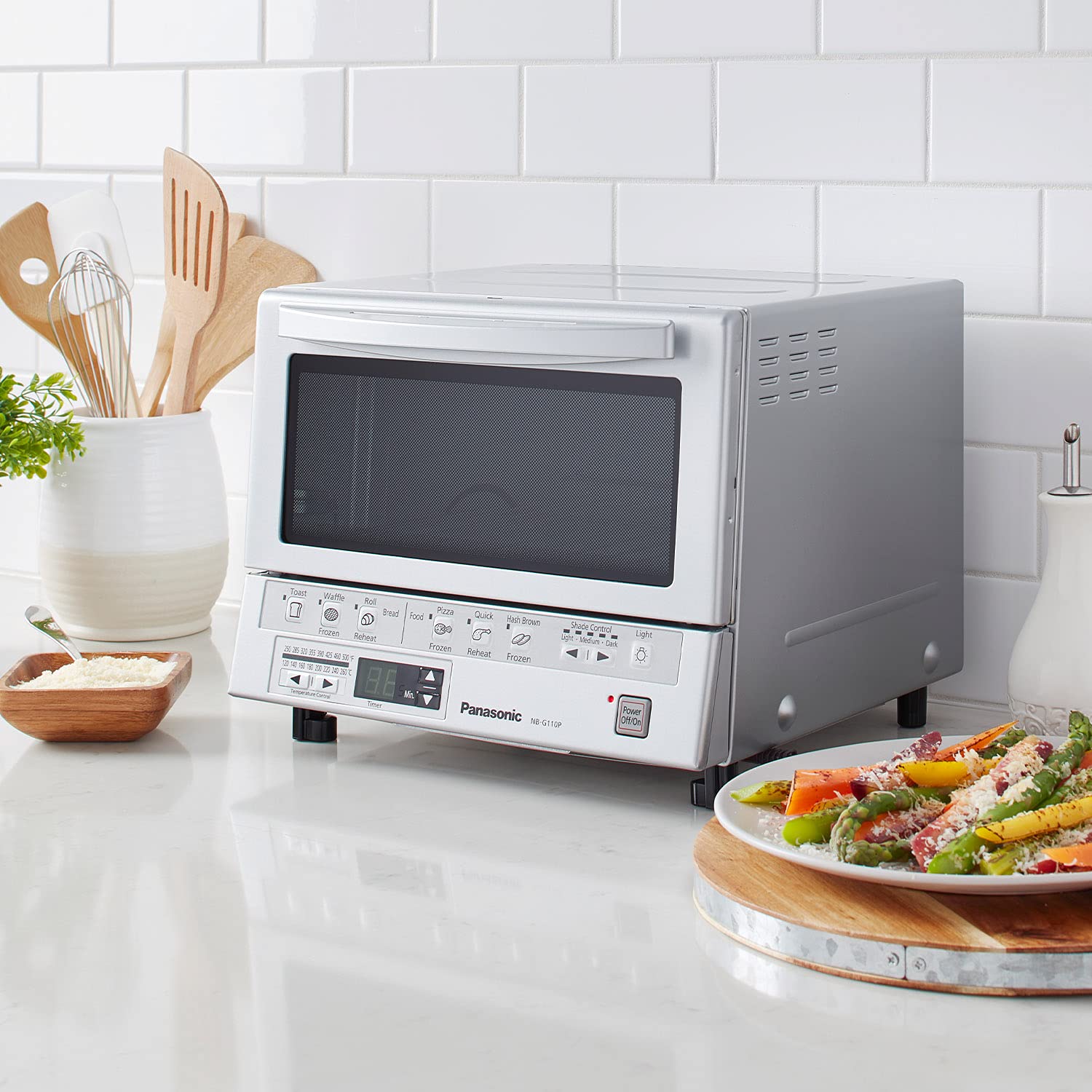 Panasonic FlashXpress Toaster Oven - 1300W Countertop Convection Oven with Double Infrared Heating, Removable 9-inch Baking Tray, Compact Size (12x13x10.25