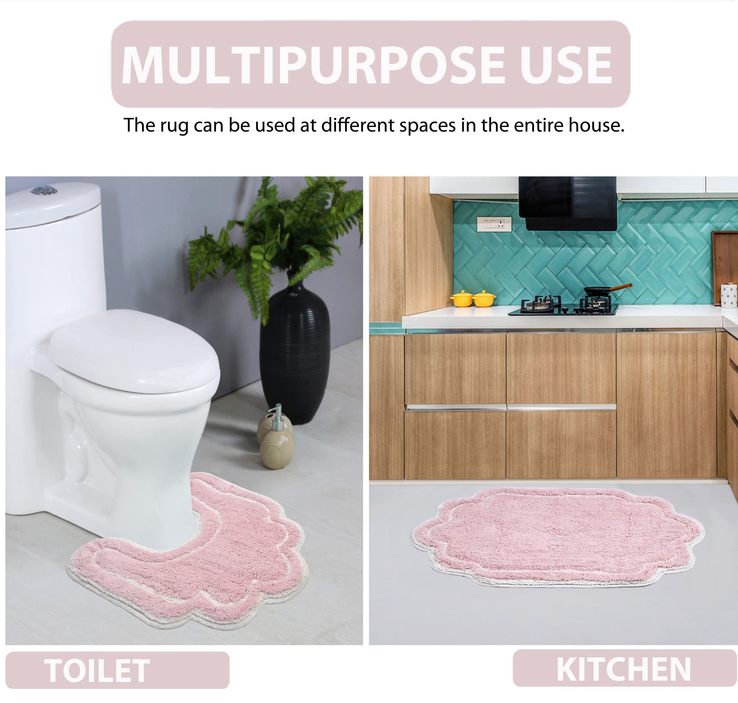 Home Weavers Allure Collection 100% Cotton Tufted Bathroom Rug Set - Ultra Soft & Absorbent Non-Slip Bath Mats for Bathroom Floor (5-Piece, Pink) | Machine Washable, Contour Fit - Perfect for Master Bath, Guest Bath & Kids' Bathroom