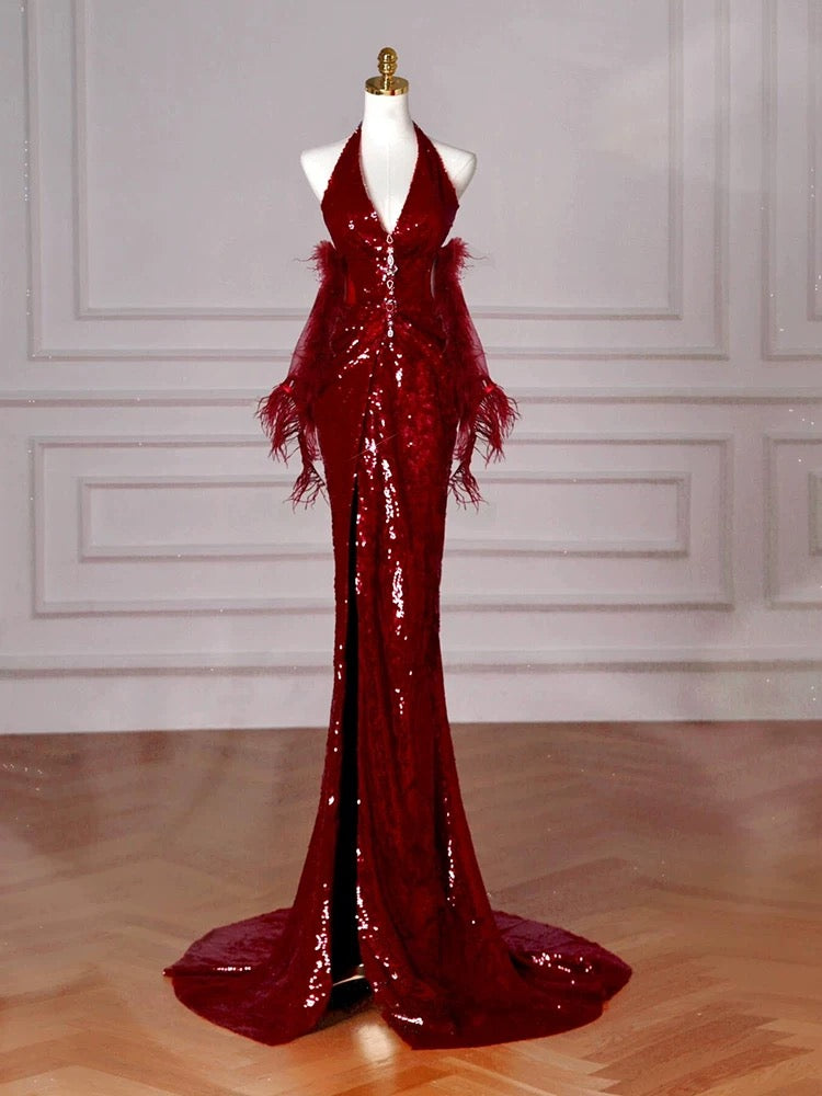 Elegant Red Sequin Mermaid Prom Dress for Women - Long Evening Party Gown J5092 | Perfect for Homecoming, Prom Night, and Formal Events