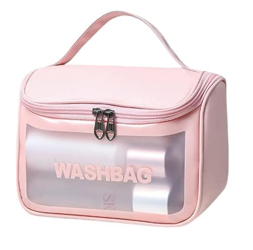 Waterproof Hanging Travel Toiletry Bag - Cosmetic Makeup Pouch with Zipper for Women & Men | Portable Wash Bag for Grooming Essentials, Perfect for Vacation, Gym & Daily Use (Pink)