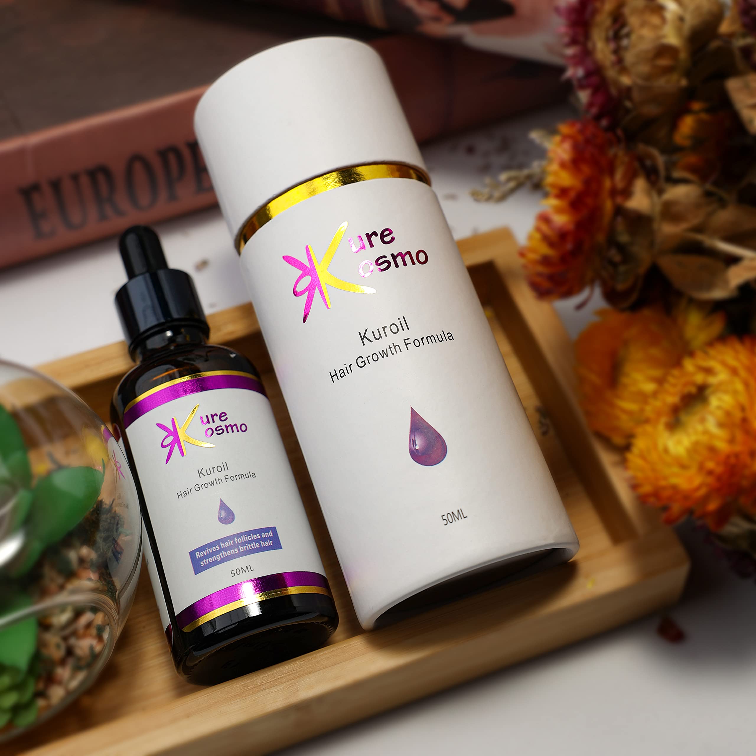 BRIRILINE Kure Kosmo Kuroil Hair Growth Formula - 100% Pure & Natural, Fast Hair Regrowth Treatment for Men & Women, Thickening & Restoring Damaged Hair, 50ml - Perfect for Daily Scalp Massage & Hair Care Routine