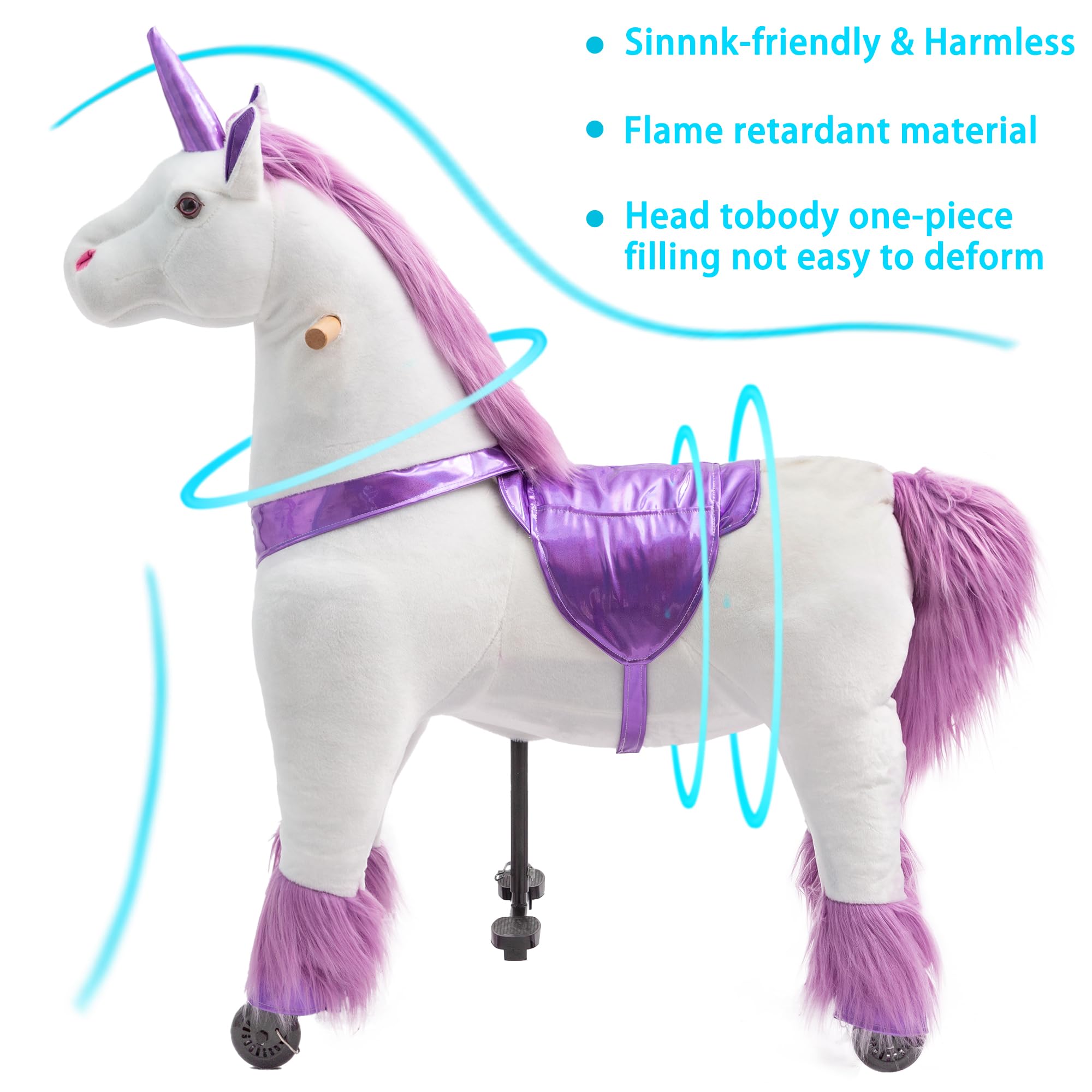 Unicorn Ride-On Toy for Girls & Adults - Mechanical Walking Plush Animal with 187 LBS Weight Capacity | No Battery Needed | Perfect for Birthday Gifts, Playtime & Fantasy Adventures