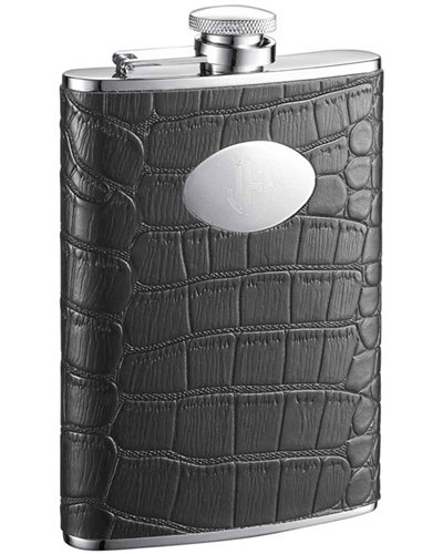 Premium Visol Noir Black Crocodile Leather Hip Flask - 8oz Stainless Steel Liquor Flask for Whiskey, Bourbon & Vodka | Elegant Bar Accessories, Wedding Gifts & Travel Essentials
