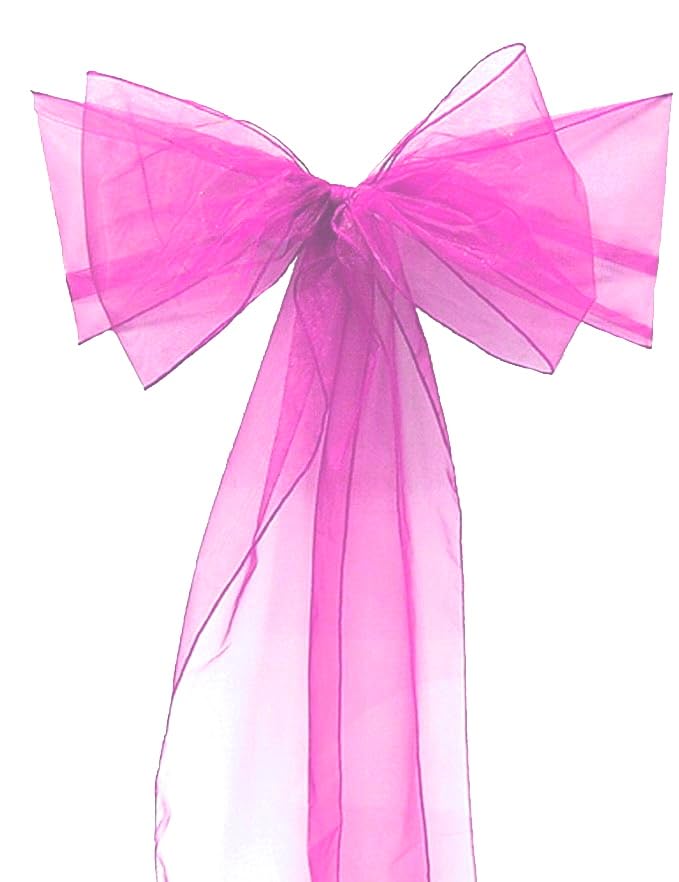 72 Pack Hot Pink Organza Chair Sashes - 9