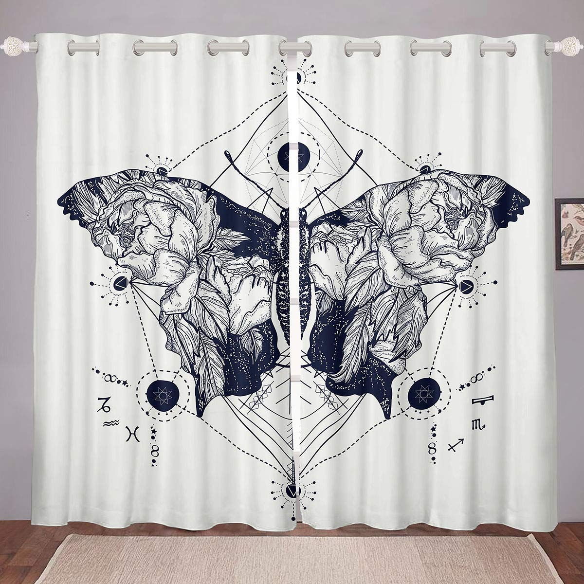 Feelyou 3D Butterflies Themed Window Curtains for Kids Room - Geometric Butterfly Pattern Blackout Drapes for Boys Girls Teens Bedroom Decor (2 Panels, 52x90 Inch) - Perfect for Nursery, Playroom & Kids Bedroom Windows
