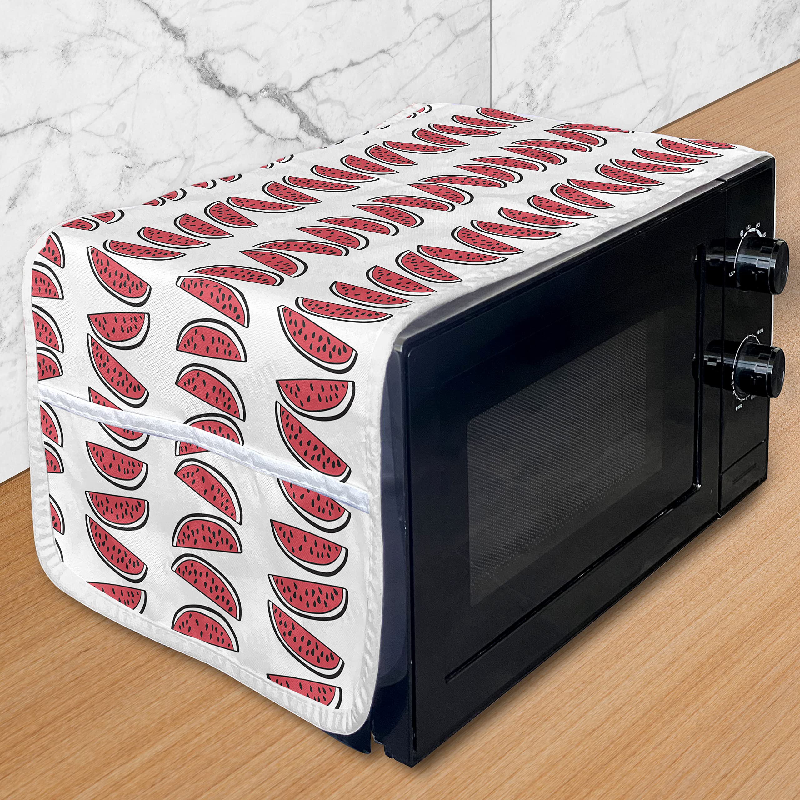 Ambesonne Watermelon Microwave Cover - Stylish Fruit Pattern Kitchen Organizer, Water Resistant with Pockets, 36 x 12 Inches, Dark Coral Charcoal Grey - Perfect for Summer Kitchen Decor & Microwave Protection