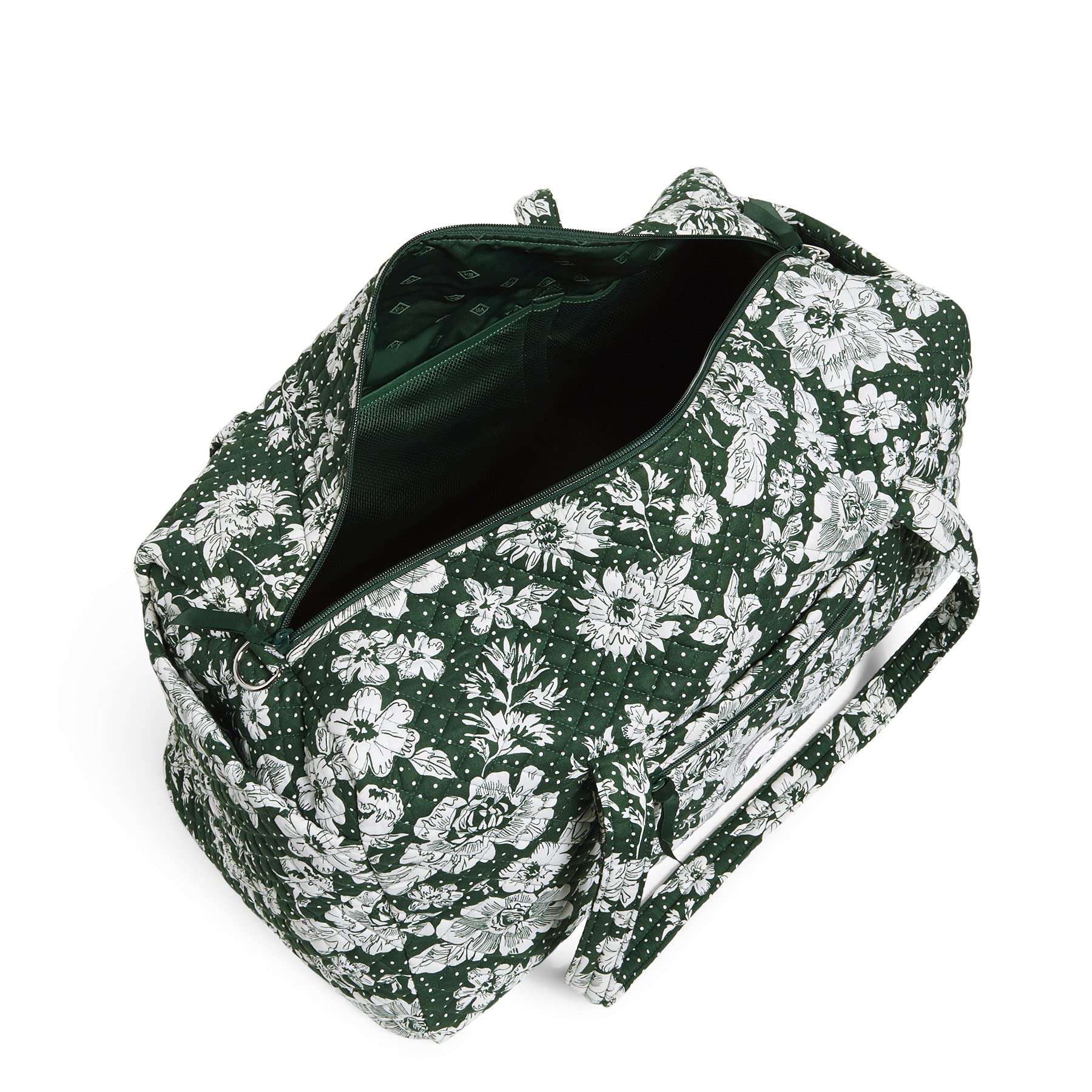 Vera Bradley Women's Recycled Cotton Large Travel Duffle Bag - Michigan State University Dark Green/White Rain Garden Design - Spacious College Team Sports Gear for Gym, Weekend Trips & Campus Life