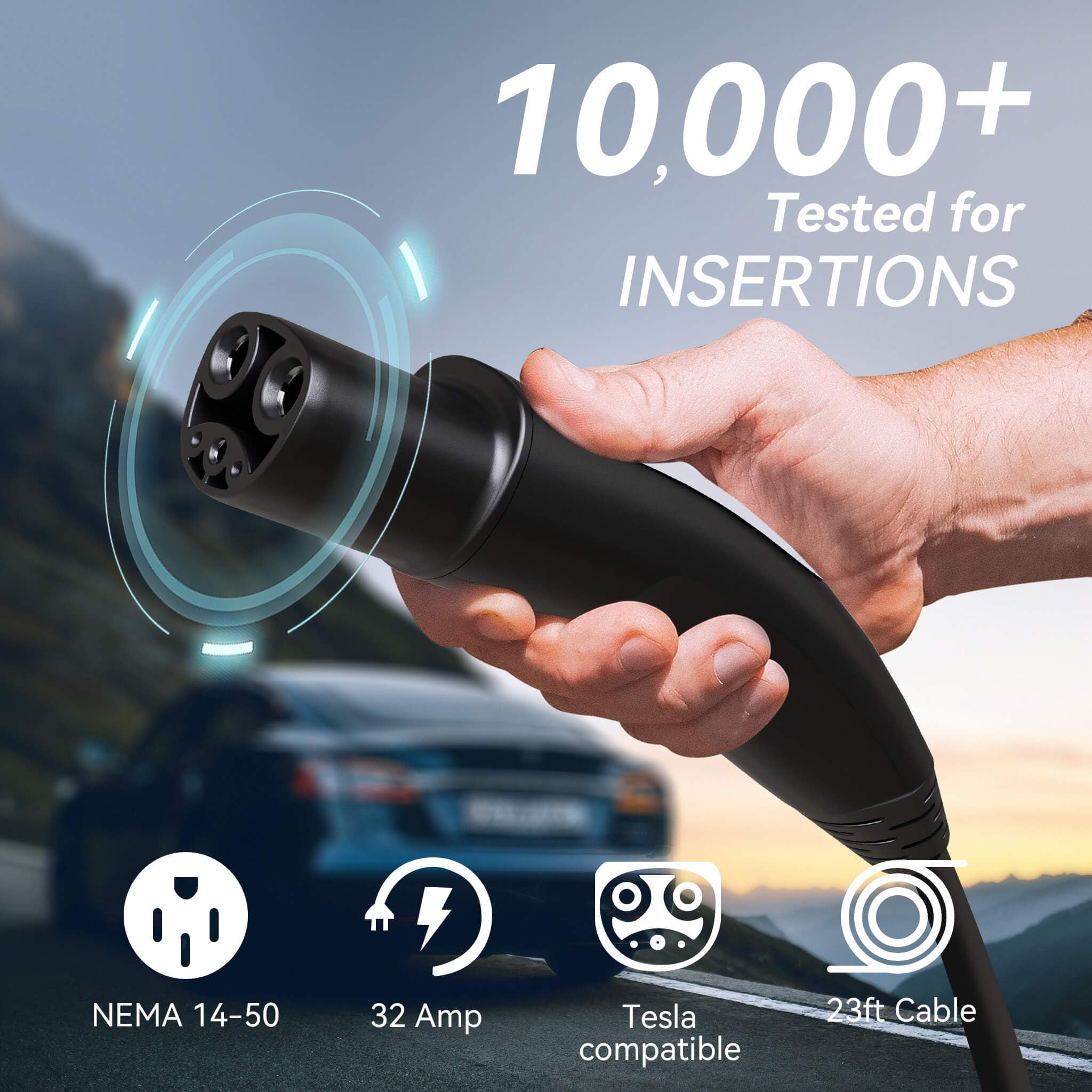 32 Amp 240V NEMA 14-50 EV Charger for Tesla - Level 2 Portable Wall Charger with 23ft Cable | NACS Electric Car Mobile Charger Compatible with All Tesla Models X/Y/3/S | Perfect for Home, Garage & Road Trip Charging
