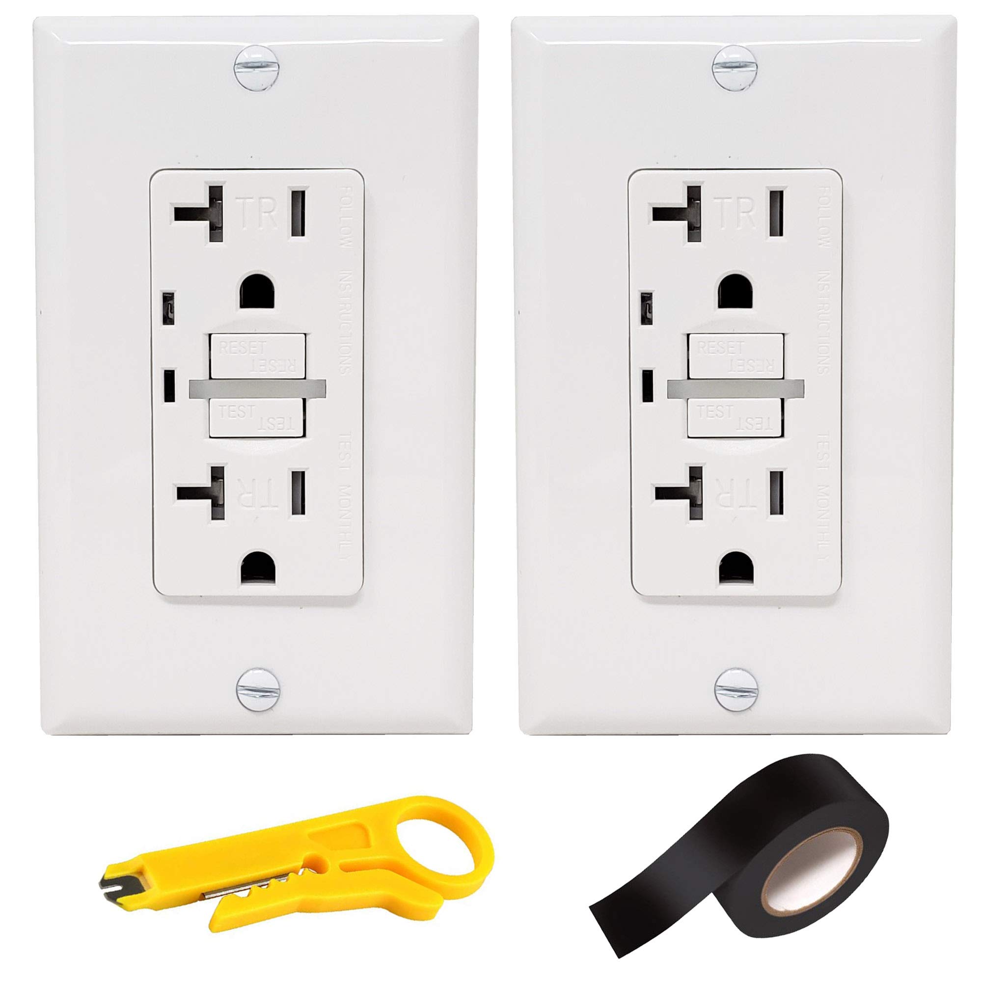 20A 120V GFCI Outlet with LED Night Light - Tamper Resistant, UL Listed, Lighted Duplex Receptacle - Includes Wall Plates & Screws (2 Pack, White) - Perfect for Bathrooms, Kitchens & Outdoor Safety
