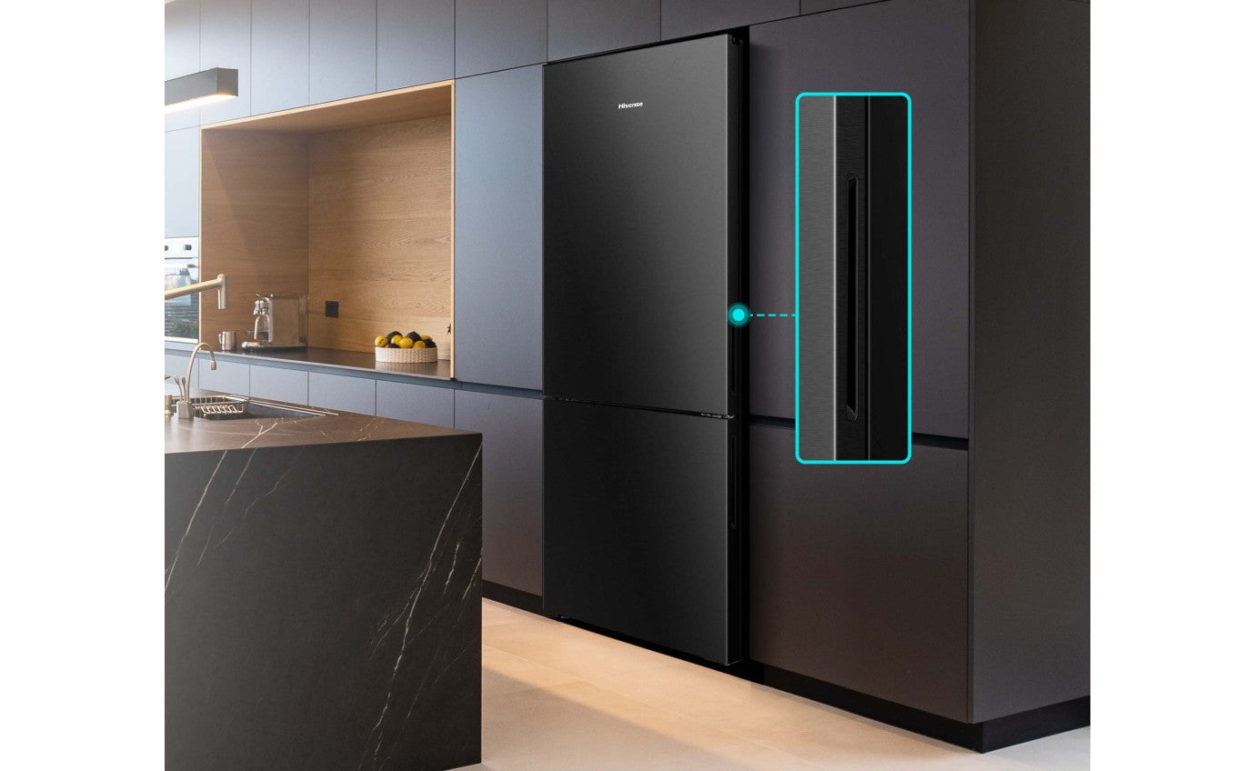 Hisense 417L Bottom Mount Refrigerator - Energy Efficient PureFlat Eco Vision, Black Steel HRBM418E - Perfect for Small Kitchens & Apartments