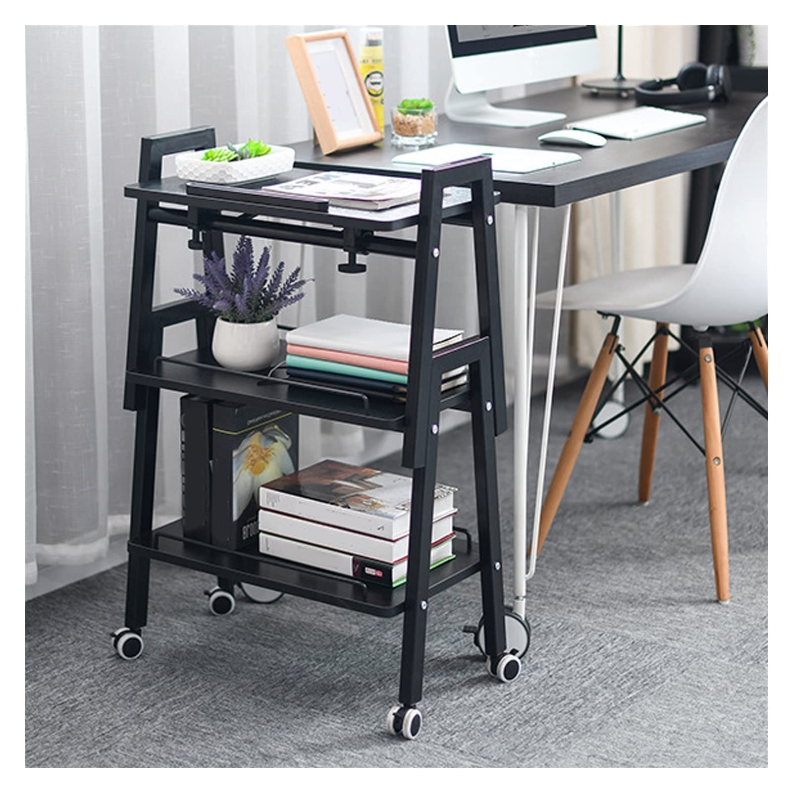 3-Tier Heavy Duty Printer Stand with Storage - 110 lbs Capacity Rolling Office Printer Cabinet, Laptop Stand with 4 Lockable Wheels for Home & Office Organization (Brown) - Perfect for Small Spaces & Clutter-Free Workspaces
