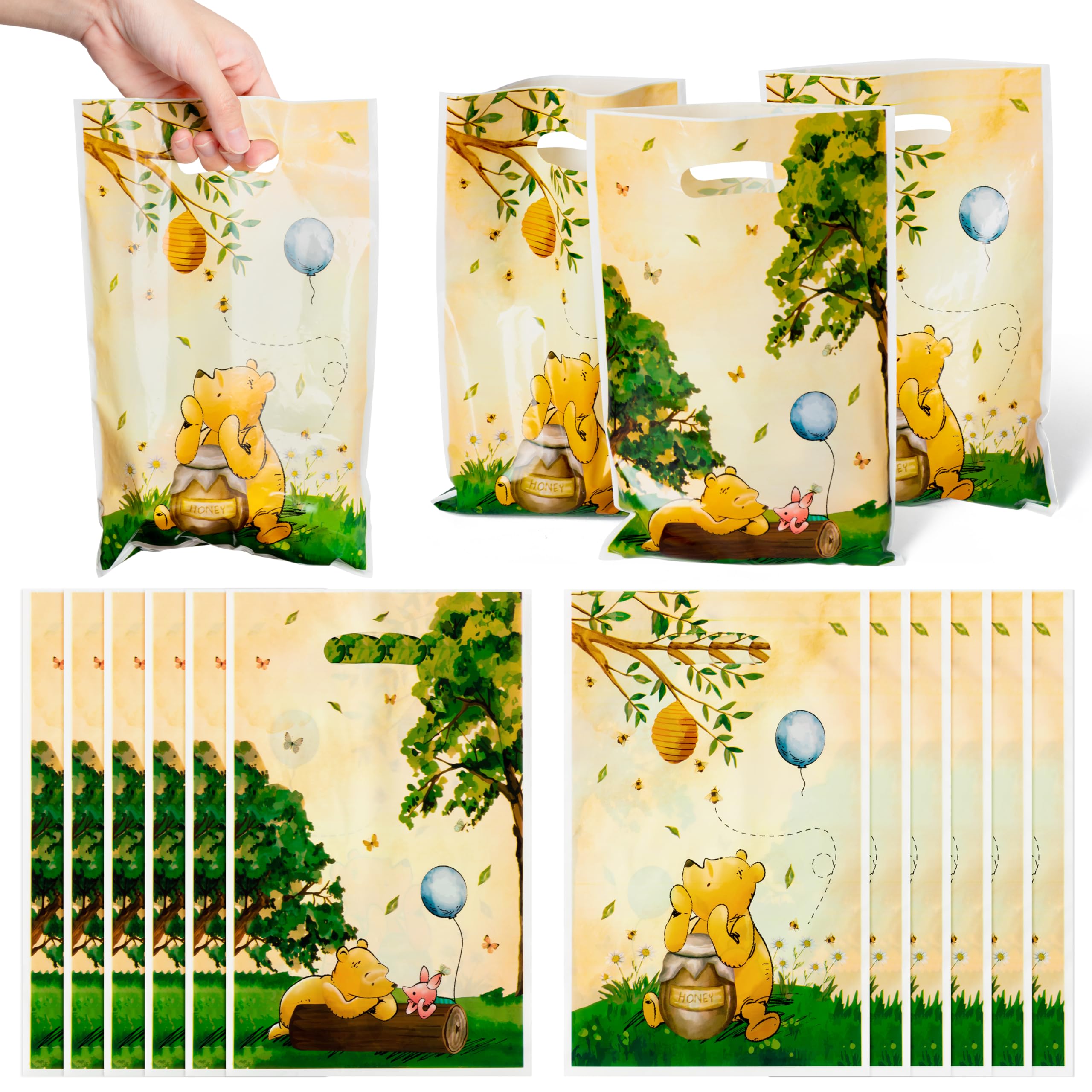 50PCS Vintage Winnie the Pooh Party Favor Bags - Plastic Gift Bags for Candy, Birthday Party, Baby Shower & Themed Decorations - Cute Winnie Bags for Kids Party Favors & Celebration Supplies (Perfect for Disney Themed Events, Birthday Treats & Classroom Rewards)