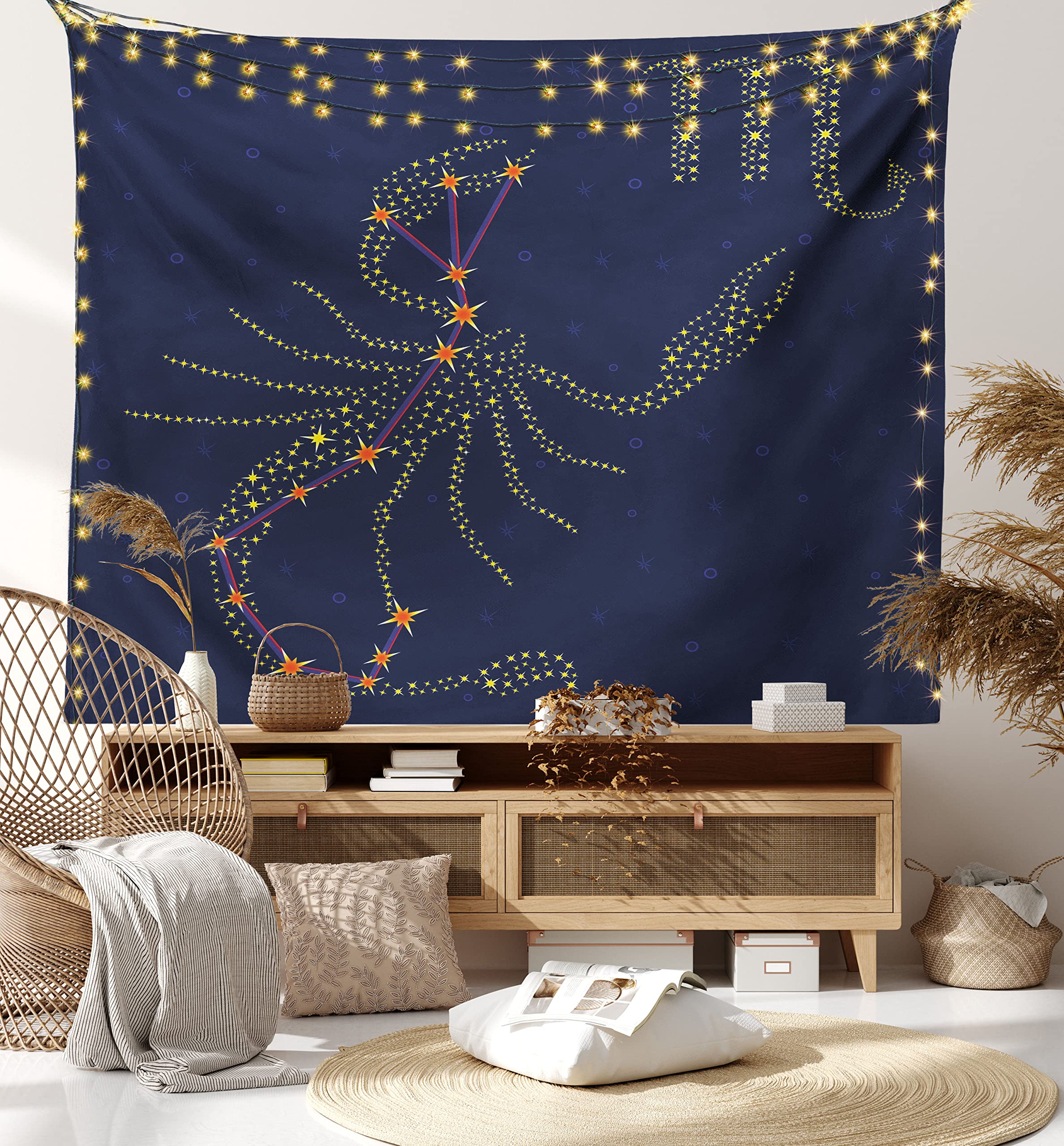 Ambesonne Zodiac Scorpio Tapestry - Celestial Constellation Star Pattern Wall Hanging Decor for Bedroom, Living Room, Dorm - 40x60 Inches Orange Indigo - Perfect for Boho Home Decor, Astrology Lover Gift & Meditation Space Accent