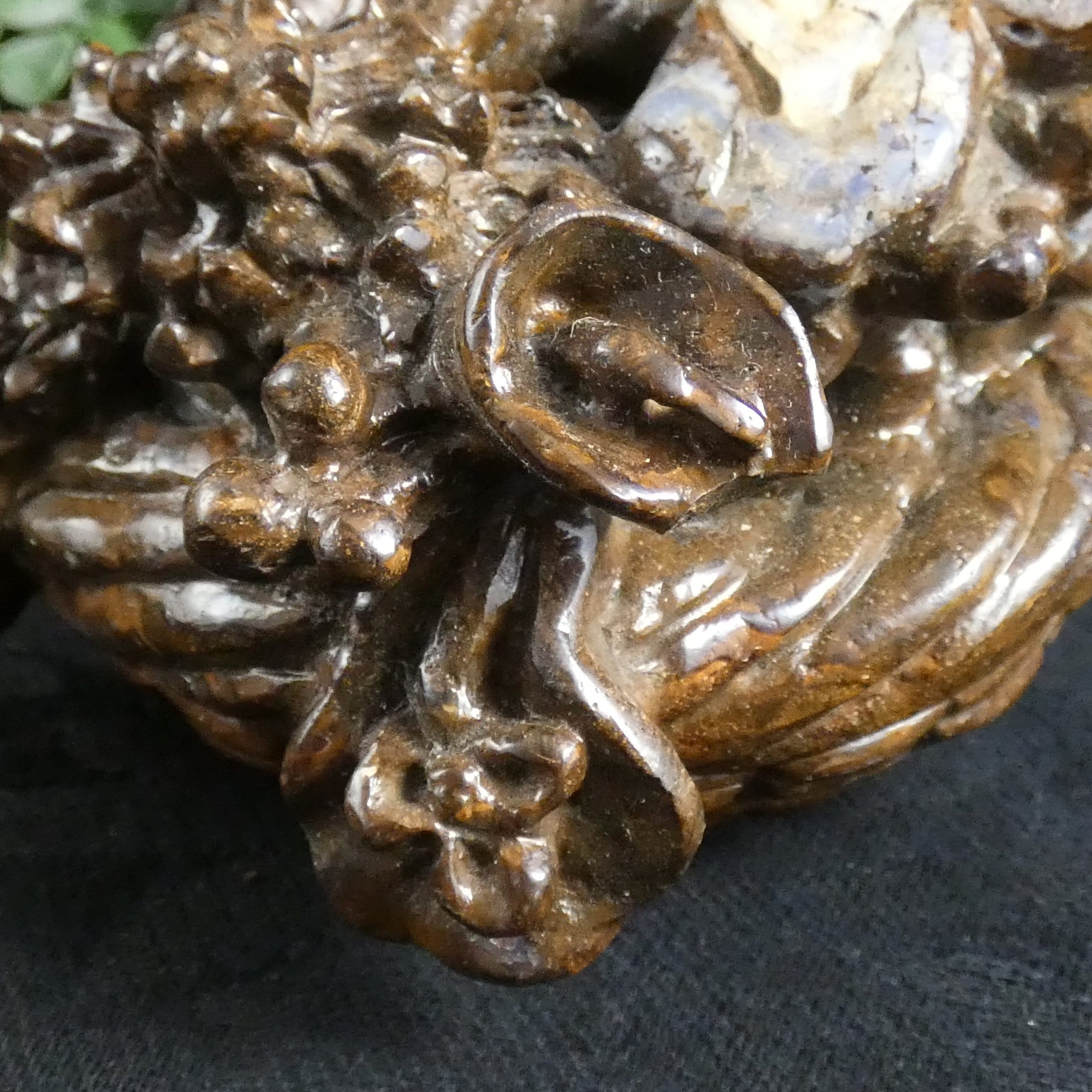 Natural Boulder Opal Flower Basket Carving - Handcrafted Gemstone Home Decor for Living Room, Office & Gift Giving