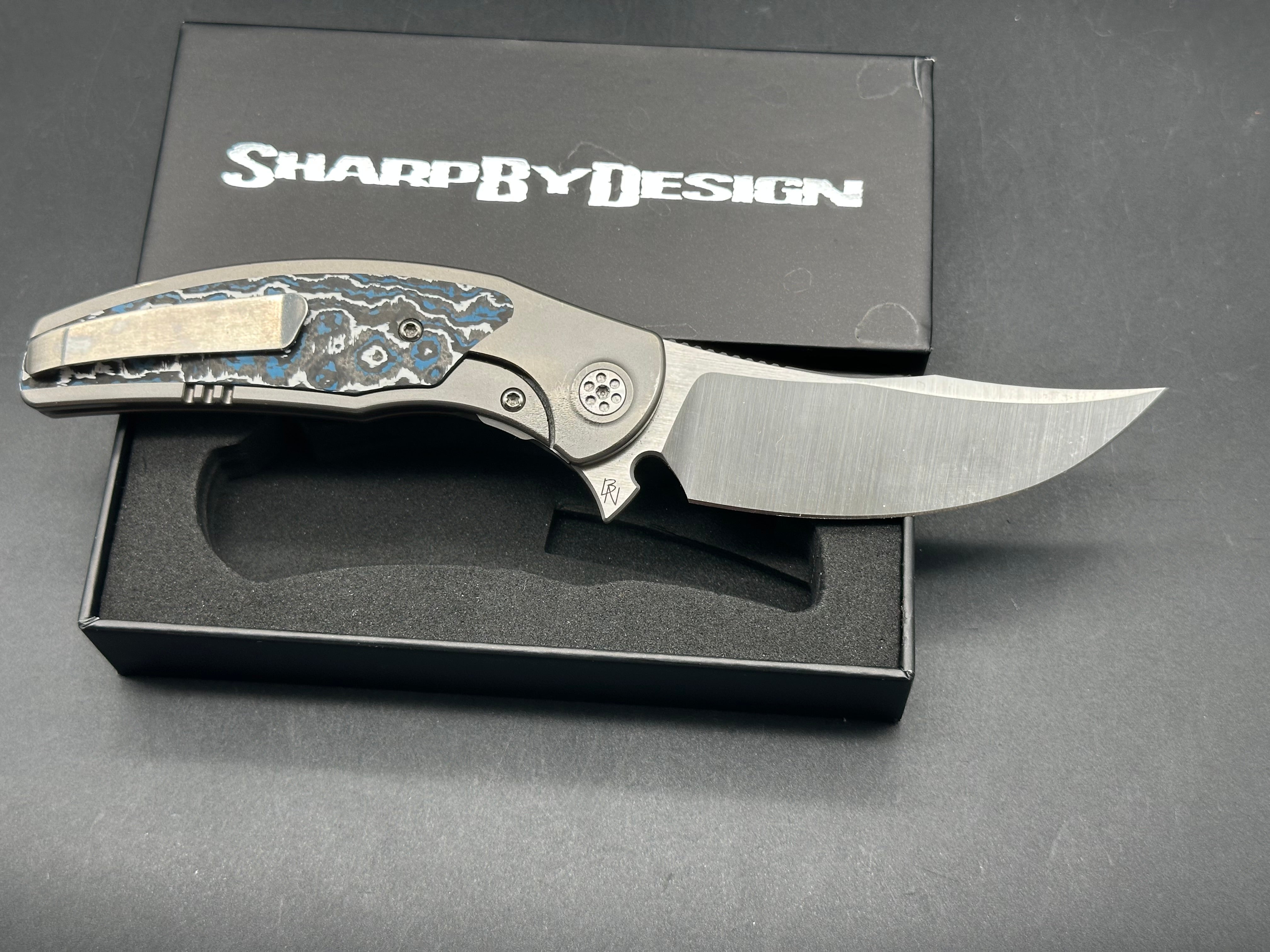 Sharp By Design Mini Chicane Titanium Folding Knife - Frost Fat Carbon Handle & Magnacut Blade - EDC Pocket Knife for Outdoor, Camping & Everyday Carry