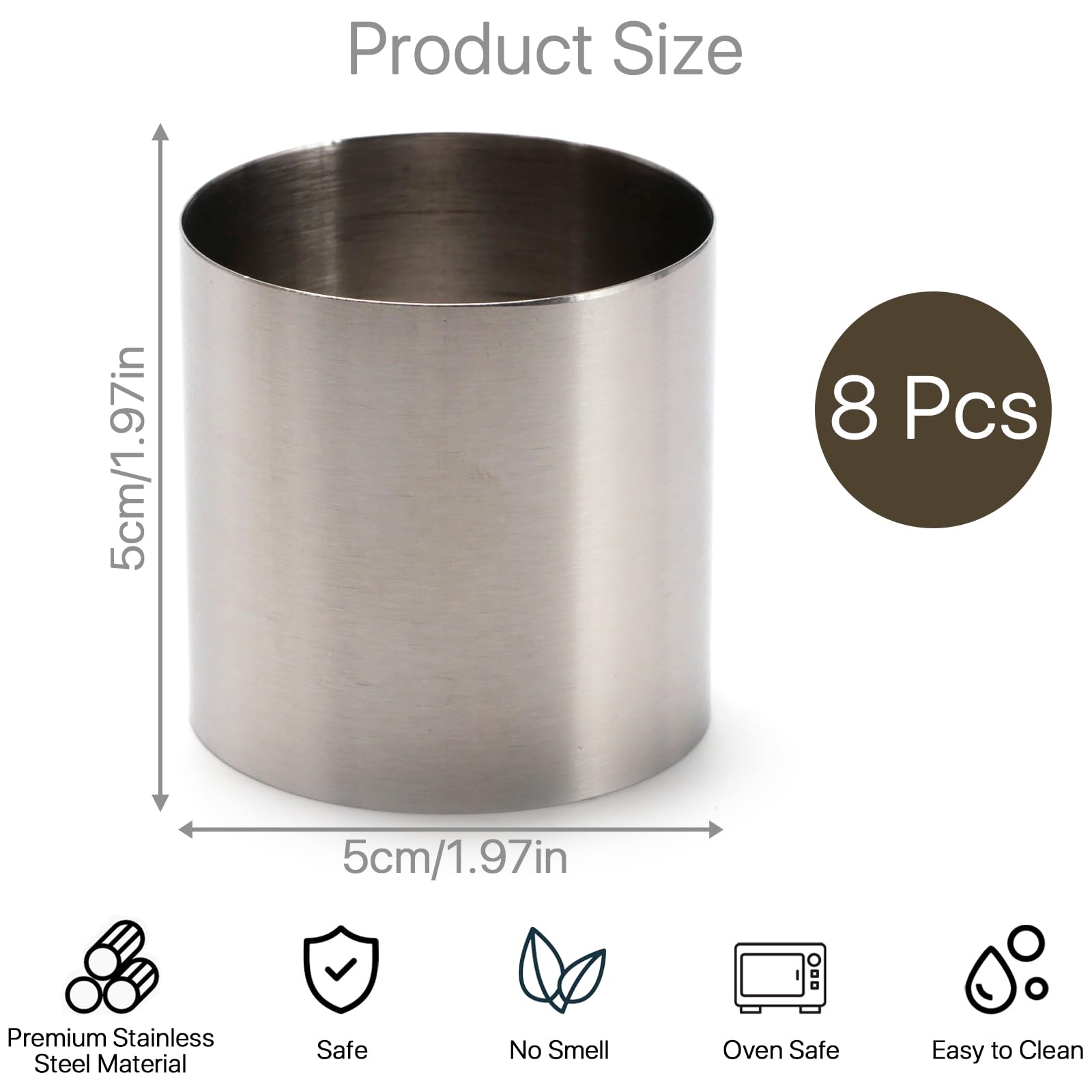 8 Pcs 2 Inch Nonstick Mini Cake Rings, Stainless Steel Round Cake Pans for Baking - Perfect for Cupcakes, Muffins & Desserts - Essential Baking Tools for Home Bakers & Professional Chefs