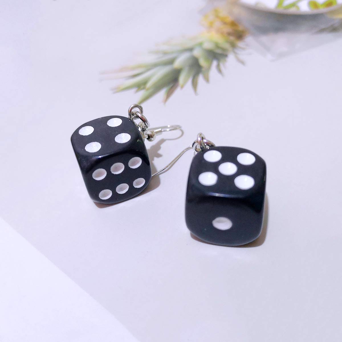 3D Dice Dangle Earrings for Women - Punk Resin Black & White Cube Drop Earrings - Unique Geometric Party Jewelry - Perfect for Cosplay, Gaming Events & Punk Fashion Accessories