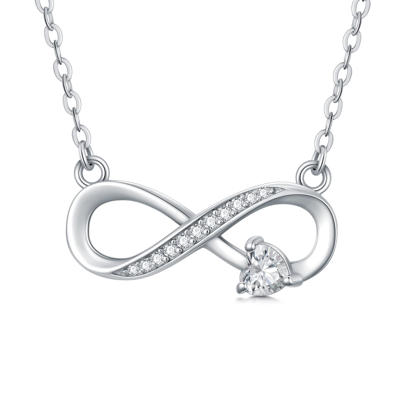 DIYA Infinity Necklaces for Women - Sterling Silver Pendant Necklace with Moissanite, 18