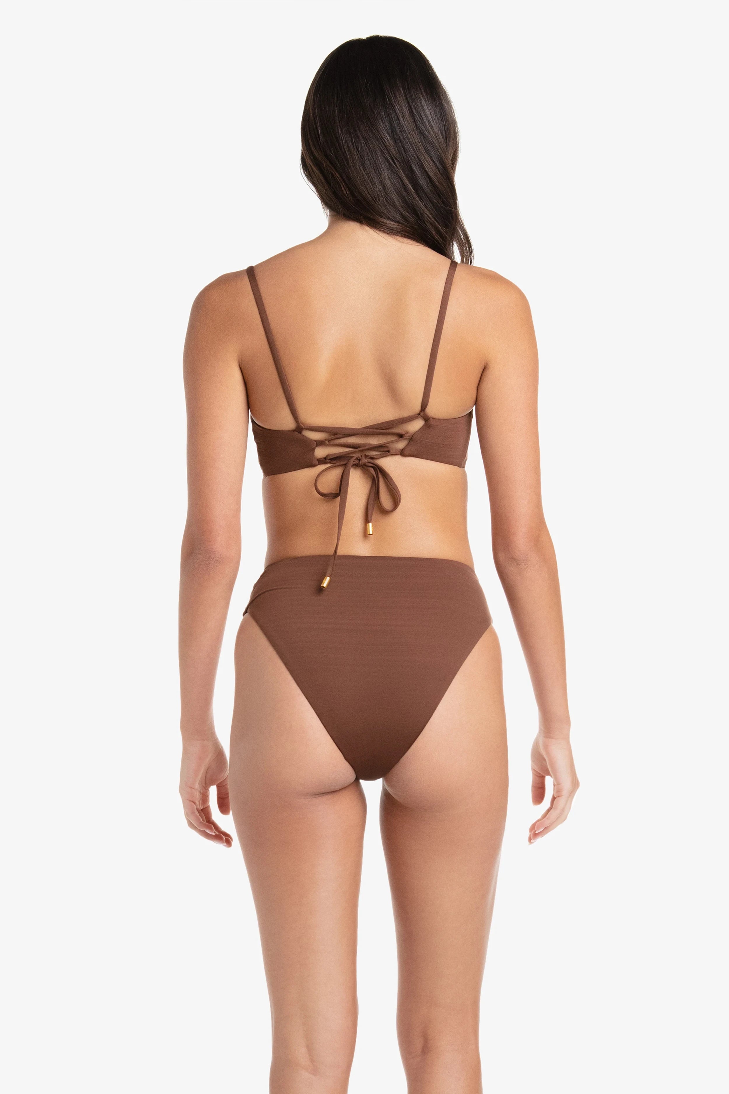 Textured Chocolate Brown Shirred Bottom Pants for Women - Comfortable & Stylish High Waisted Trousers for Casual Wear, Office, and Date Night