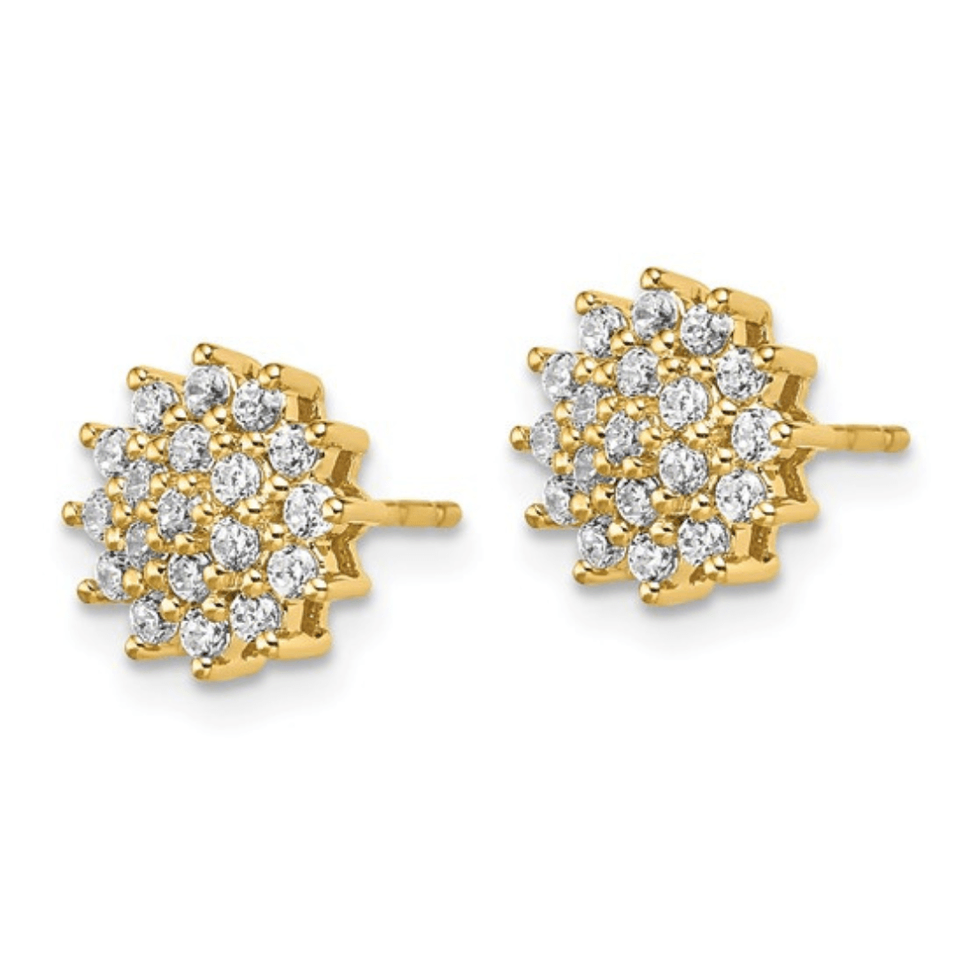 14K Yellow Gold Lab Diamond Cluster Post Earrings for Women - Elegant Everyday Stud Earrings for Work, Party & Special Occasions