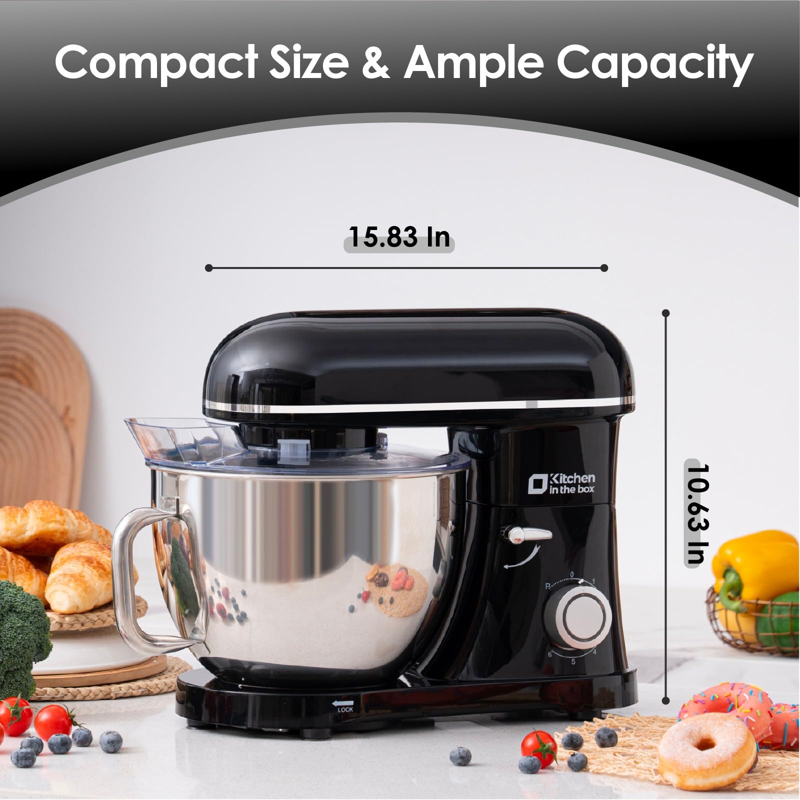 900W 8.5QT Stand Mixer - 6-Speed Electric Kitchen Mixer with Dough Hook, Flat Beater & Egg Whisk - Large Capacity Food Mixer for Baking, Cooking & Meal Prep - Perfect for Home Bakers & Professional Chefs (Black)