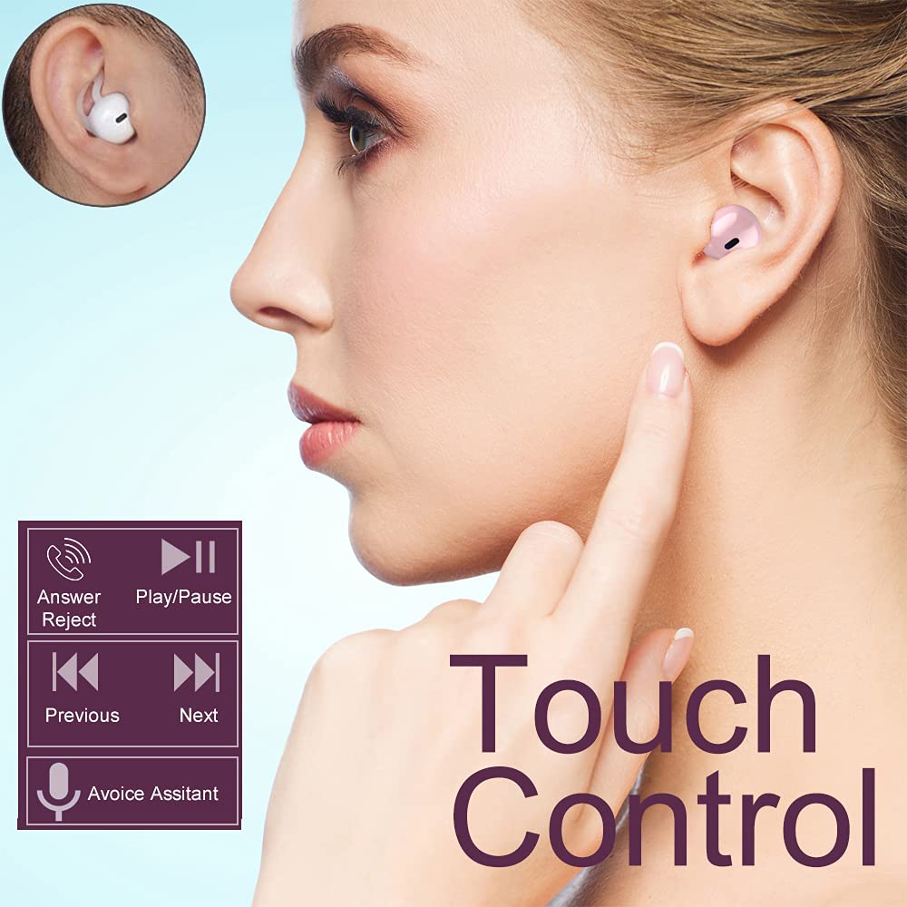 Wireless Bluetooth Earbuds - Mini Invisible Semi-In Ear Headphones with Touch Control for iPhone & Android | Perfect for Work, Home, Music, Audiobooks & Podcasts (White)