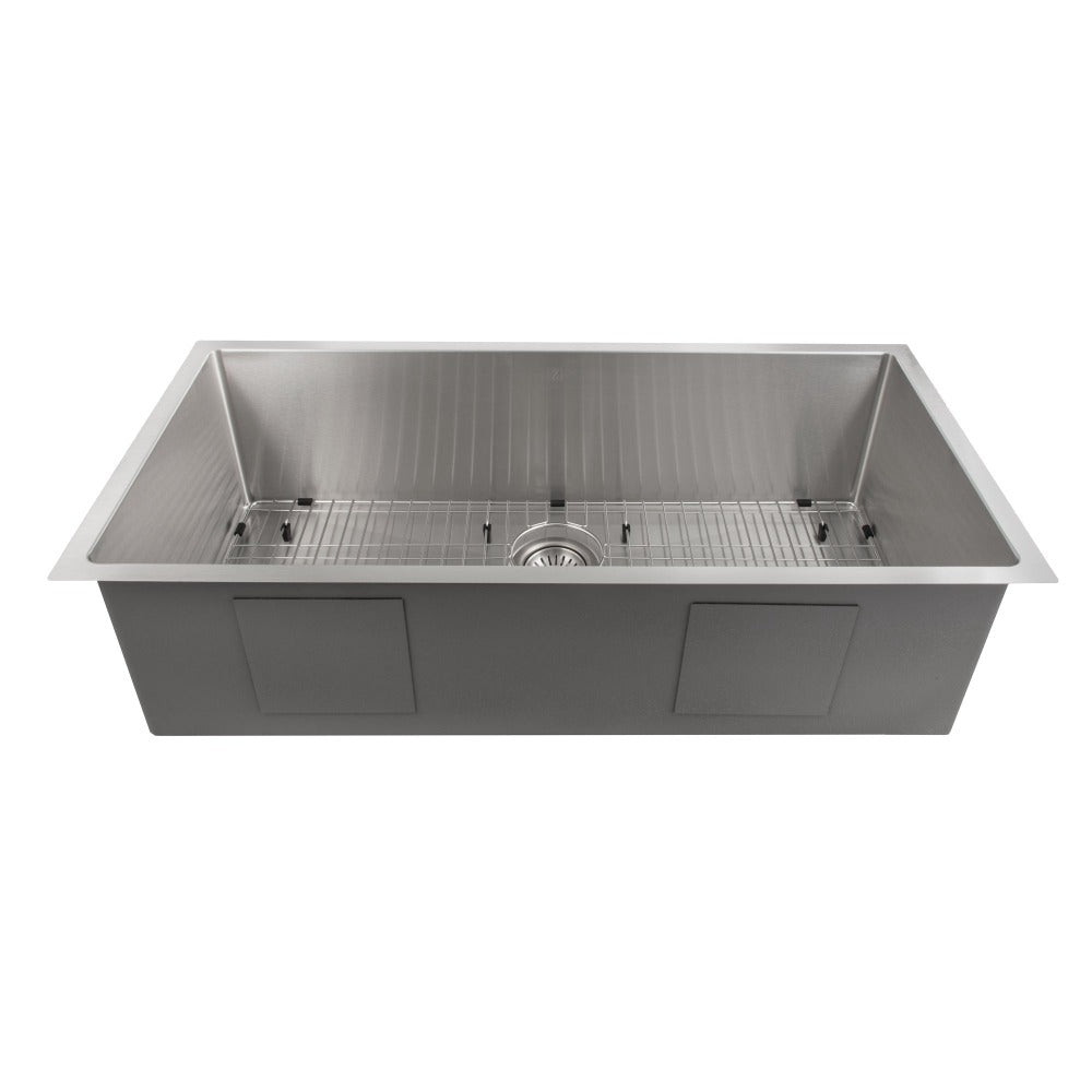 ZLINE Meribel 33-Inch Undermount Single Bowl Stainless Steel Kitchen Sink with Bottom Grid (SRS 33) - Durable & Stylish for Modern Kitchens, Perfect for Food Prep & Dishwashing