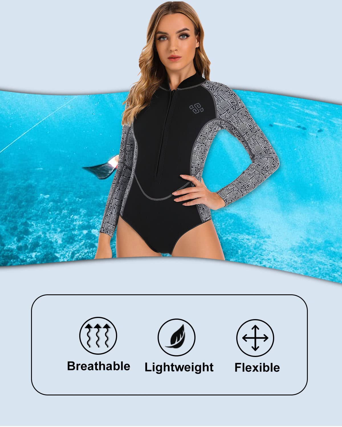 Seaskin Women's 2mm One Piece Long Sleeve Shorty Wetsuit - Perfect for Surfing, Snorkeling & Water Sports