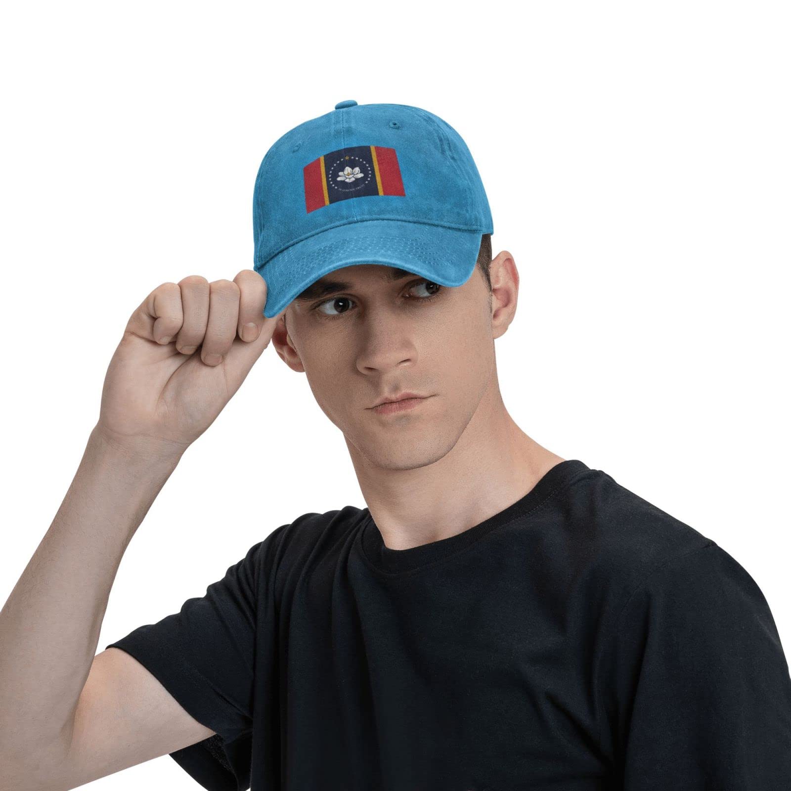 Mississippi State Flag Denim Trucker Hat - Adjustable Baseball Cap for Men & Women - Black & Blue - Perfect for Outdoor Activities, Sports & Casual Wear