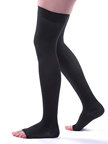 Allegro Women's 20-30 mmHg Compression Stockings - Soft Opaque Microfiber Thigh High Support Stockings with Open Toe for Varicose Veins, Edema & Circulation - Perfect for Nurses, Travel & Pregnancy