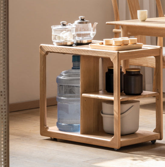 Premium Oak Solid Wood Folding Tea Table with Built-in Kettle - Perfect for Living Room, Garden, and Outdoor Tea Ceremonies