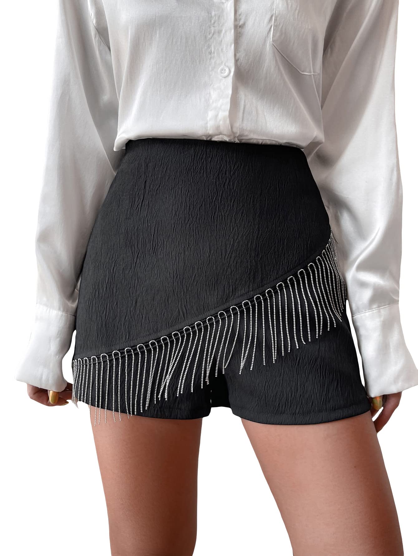 WDIRARA Women's High Waisted Fringe Trim Skort Shorts with Zip Fly - Casual Summer Skirt Shorts for Beach, Party, and Everyday Wear