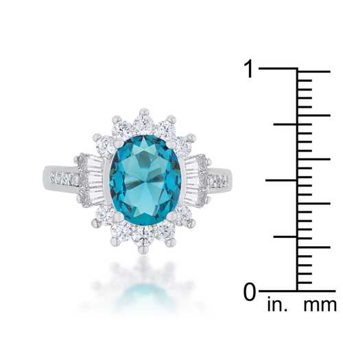 3ct Aqua Blue Cubic Zirconia Rhodium Plated Classic Ring for Women - Elegant Gift for Engagement, Anniversary & Special Occasions