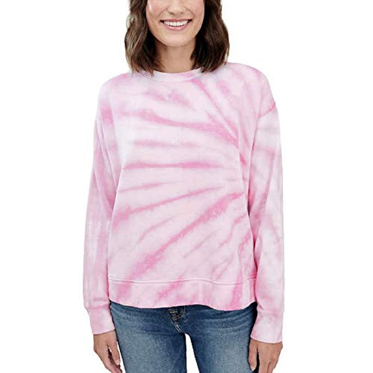 Stylish Long Sleeve Tie-Dye T-Shirt with Rose Pattern - Women's Fashion Casual Top for Everyday Wear, Date Night & Street Style