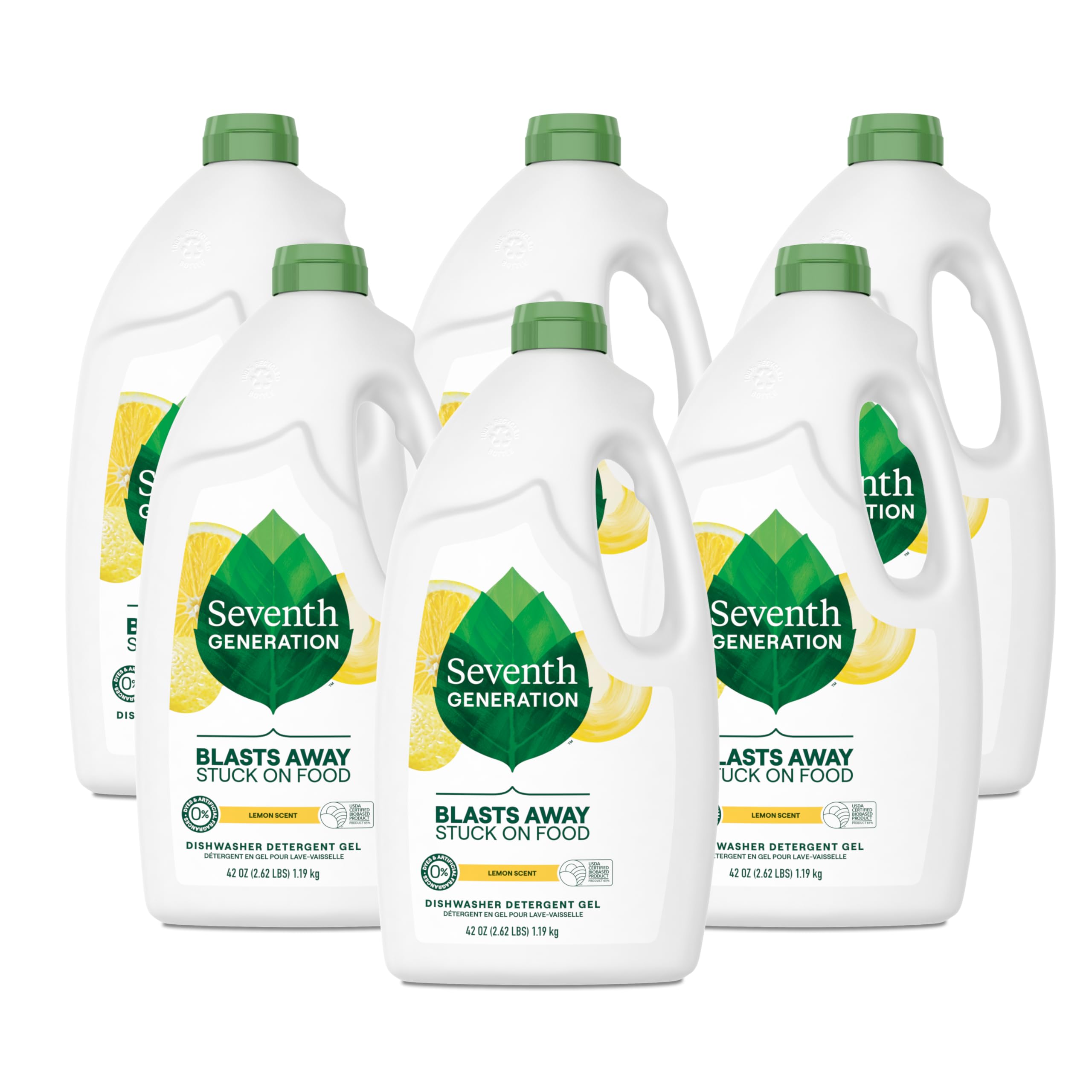 Seventh Generation Dishwasher Detergent Gel - Lemon Scented Liquid Soap for Sparkling Clean Dishes (42 oz, Pack of 6) | Eco-Friendly & Plant-Based Formula for Everyday Dishwashing