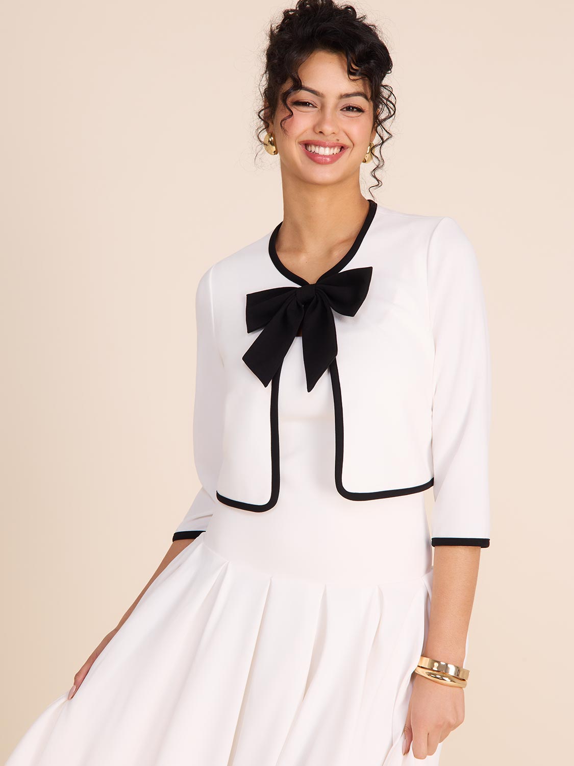 Elegant 3/4 Sleeve Bolero Shrug with Bow - Perfect for Weddings, Parties & Formal Occasions