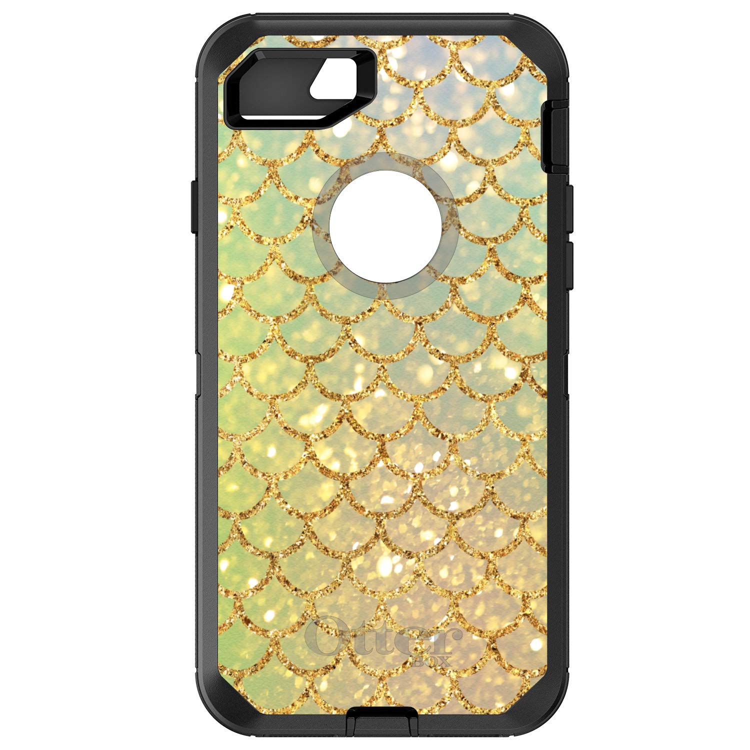 DistinctInk iPhone 7 Plus / 8 Plus Case (5.5 Inch) - Shockproof Protective Cover with Gold Green Mermaid Scales Design - Durable Replacement for OtterBox Defender - Perfect for Outdoor Activities, Travel and Daily Use