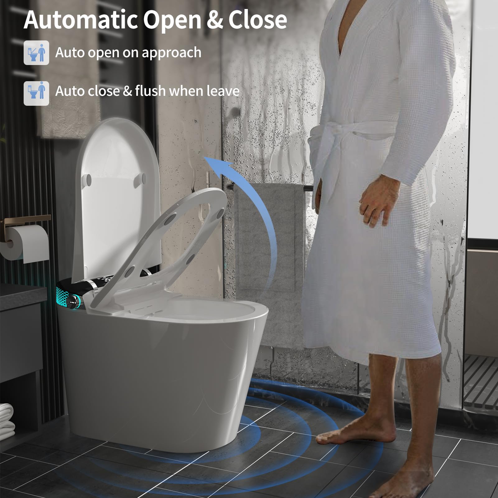 Smart Toilet Bidet with Built-in Tank - Auto Open/Close Lid, Heated Seat, Warm Water Spray & Dryer - Foot Sensor, Remote & Knob Control - LED Nightlight - Perfect for Modern Bathrooms & Luxury Homes
