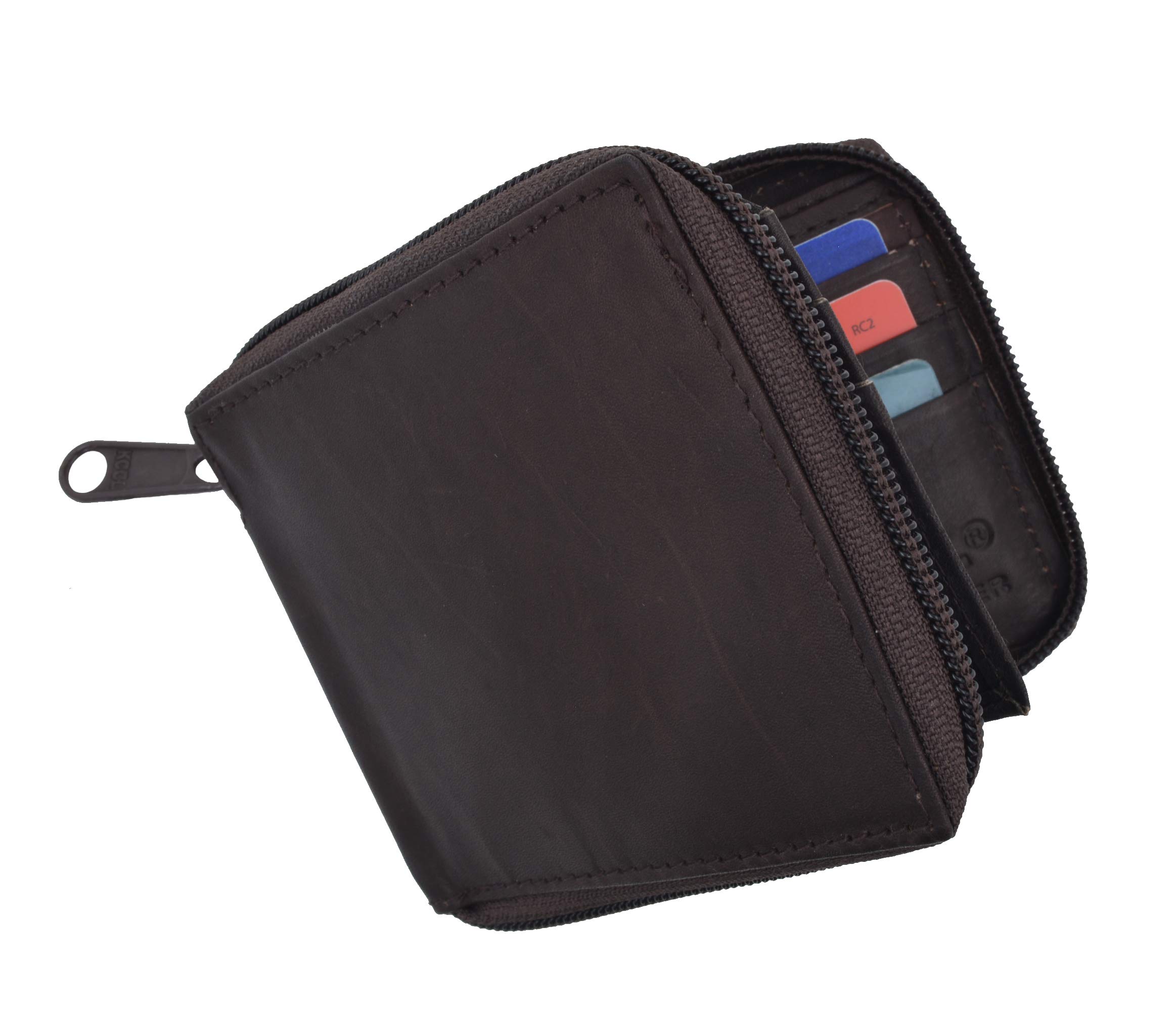 Premium MARSHAL Genuine Leather Zipper Bifold Wallet for Men - Slim RFID Blocking European Style Money Clip Card Holder (#1256) | Ideal for Travel, Business & Everyday Use