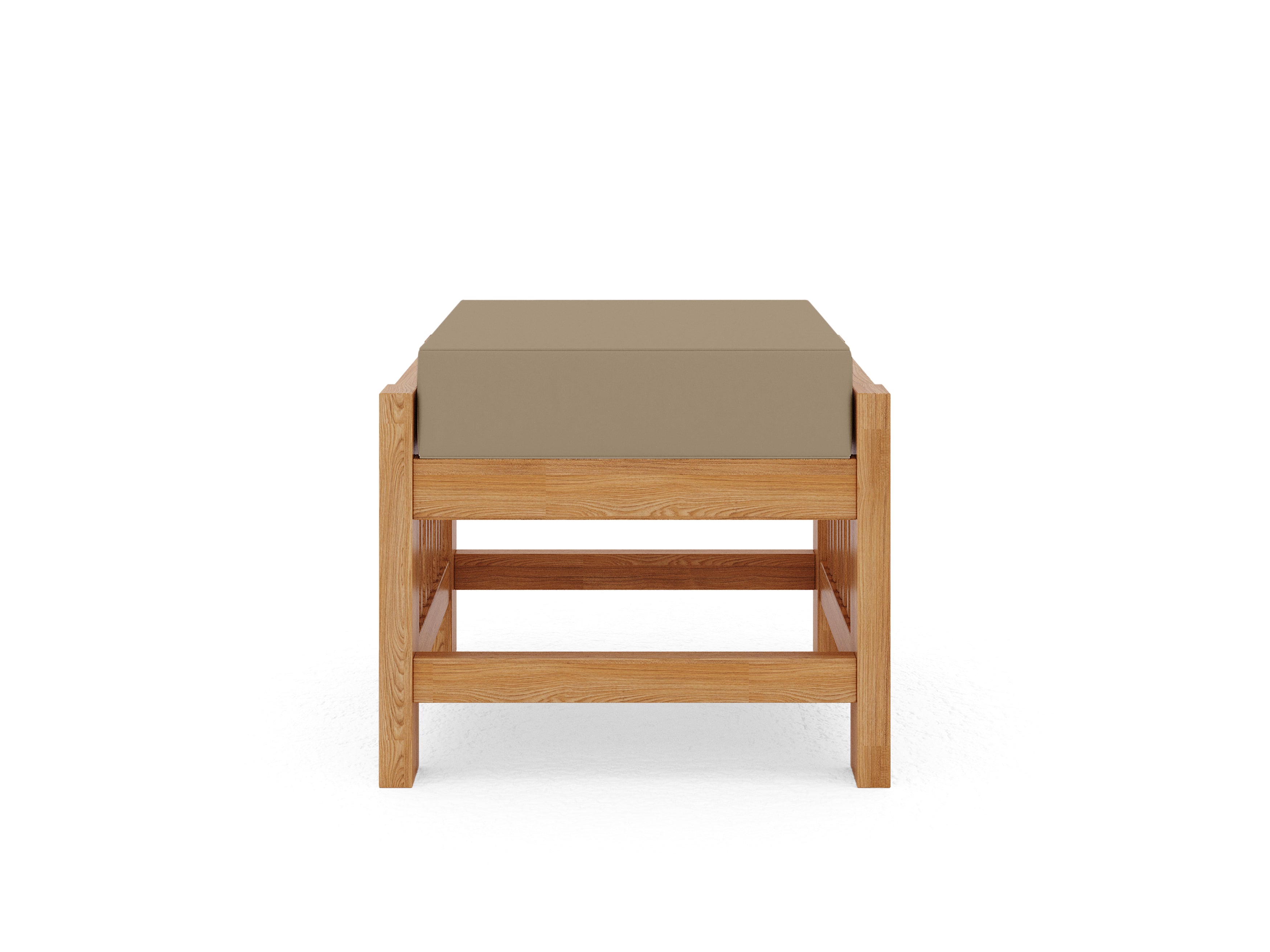 Sylvie Teak Outdoor Ottoman with Sunbrella Fawn Cushion - Waterproof Patio Furniture for Garden, Poolside & Deck - Weather-Resistant Footstool & Coffee Table